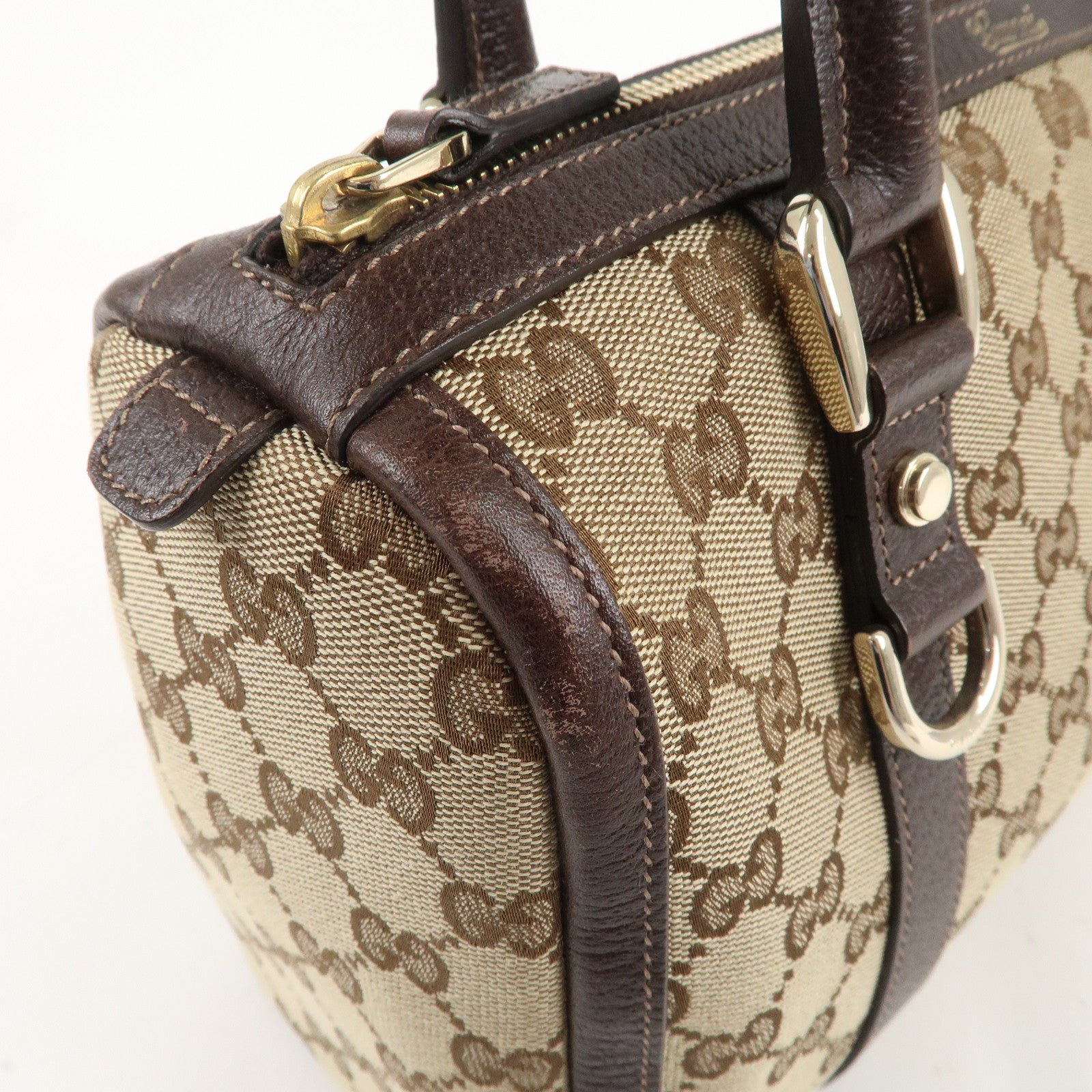 GUCCI Abbey GG Canvas Leather Mini Boston Bag Beige Ivory 130942