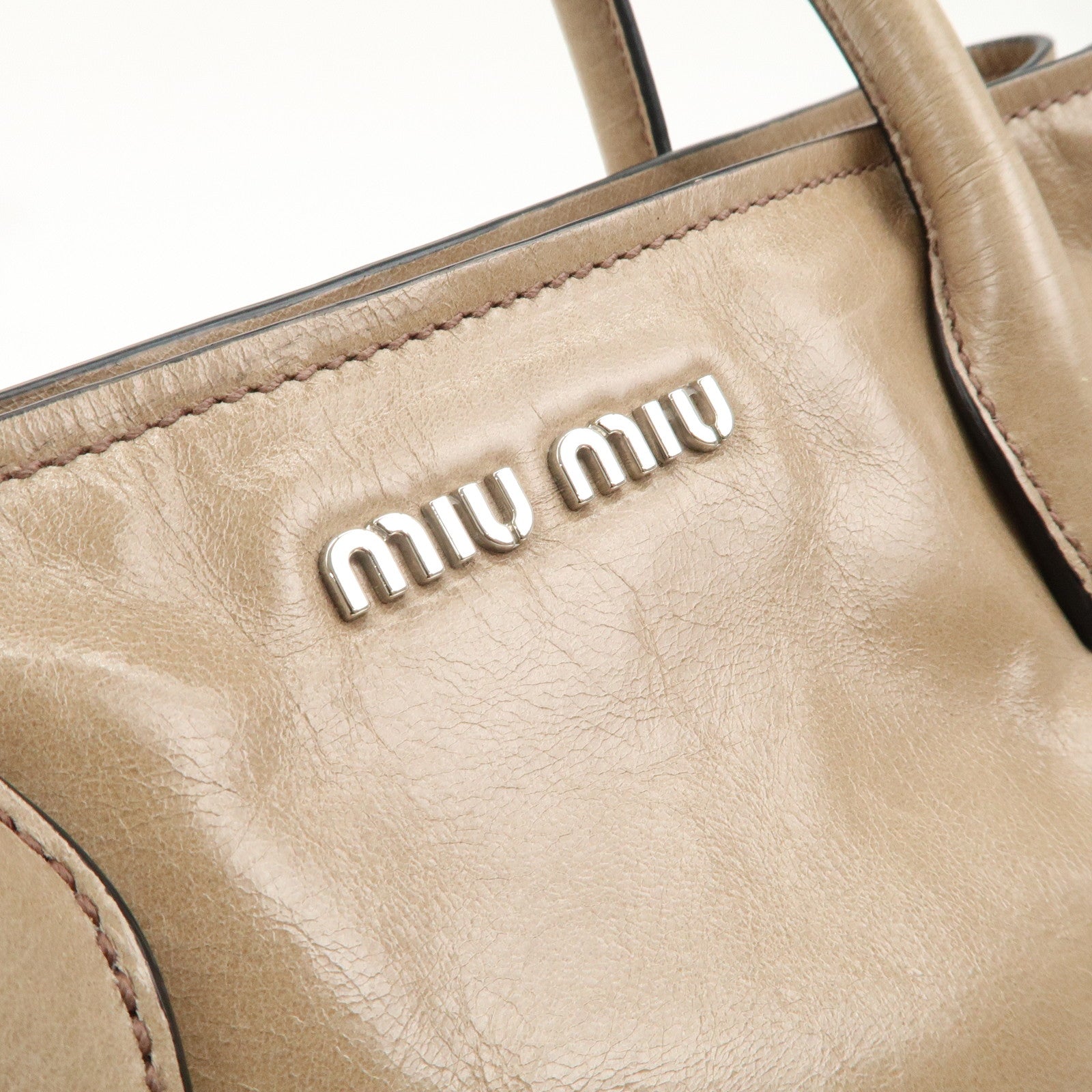 MIU MIU Leather 2Way Bag Hand Bag Shoulder Bag Beige RN1047