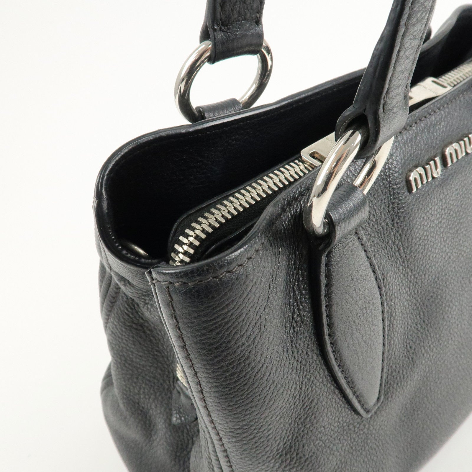 MIU MIU Leather 2Way Bag Shoulder Bag Hand Bag Black RR2014