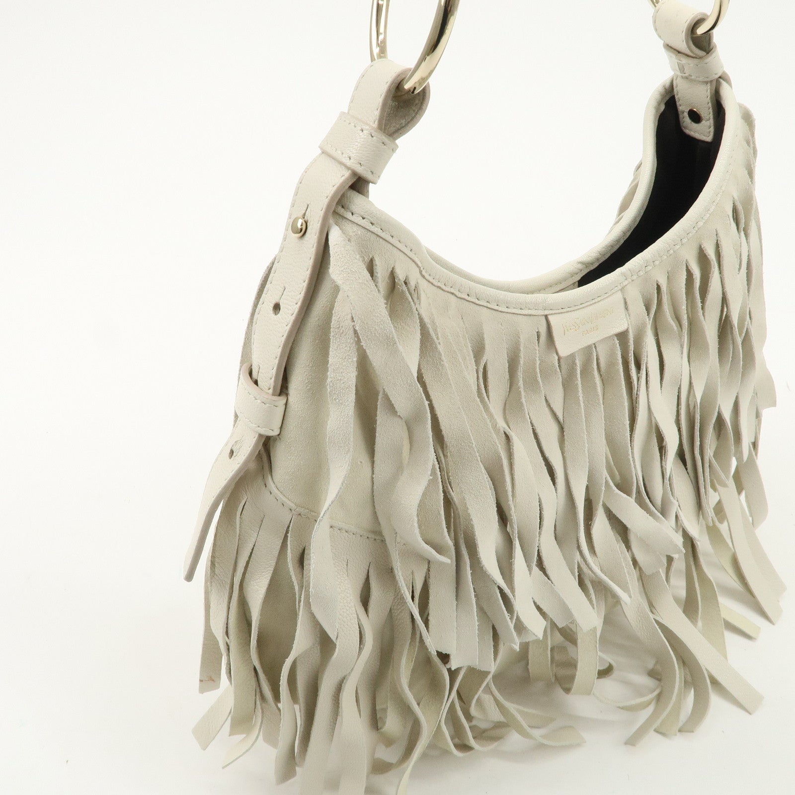 Saint Laurent Paris Suede Leather Fringe Shoulder Bag Ivory 138961 Used