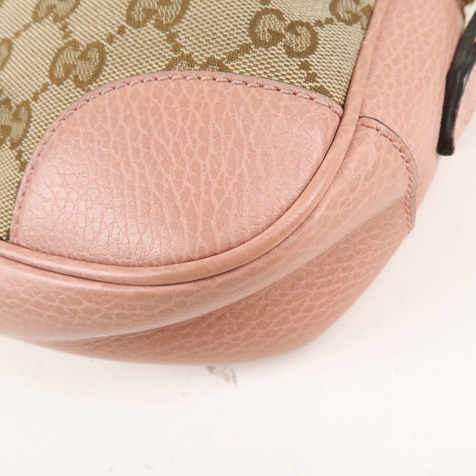 GUCCI GG Canvas Leather Shoulder Bag Beige Pink 449413