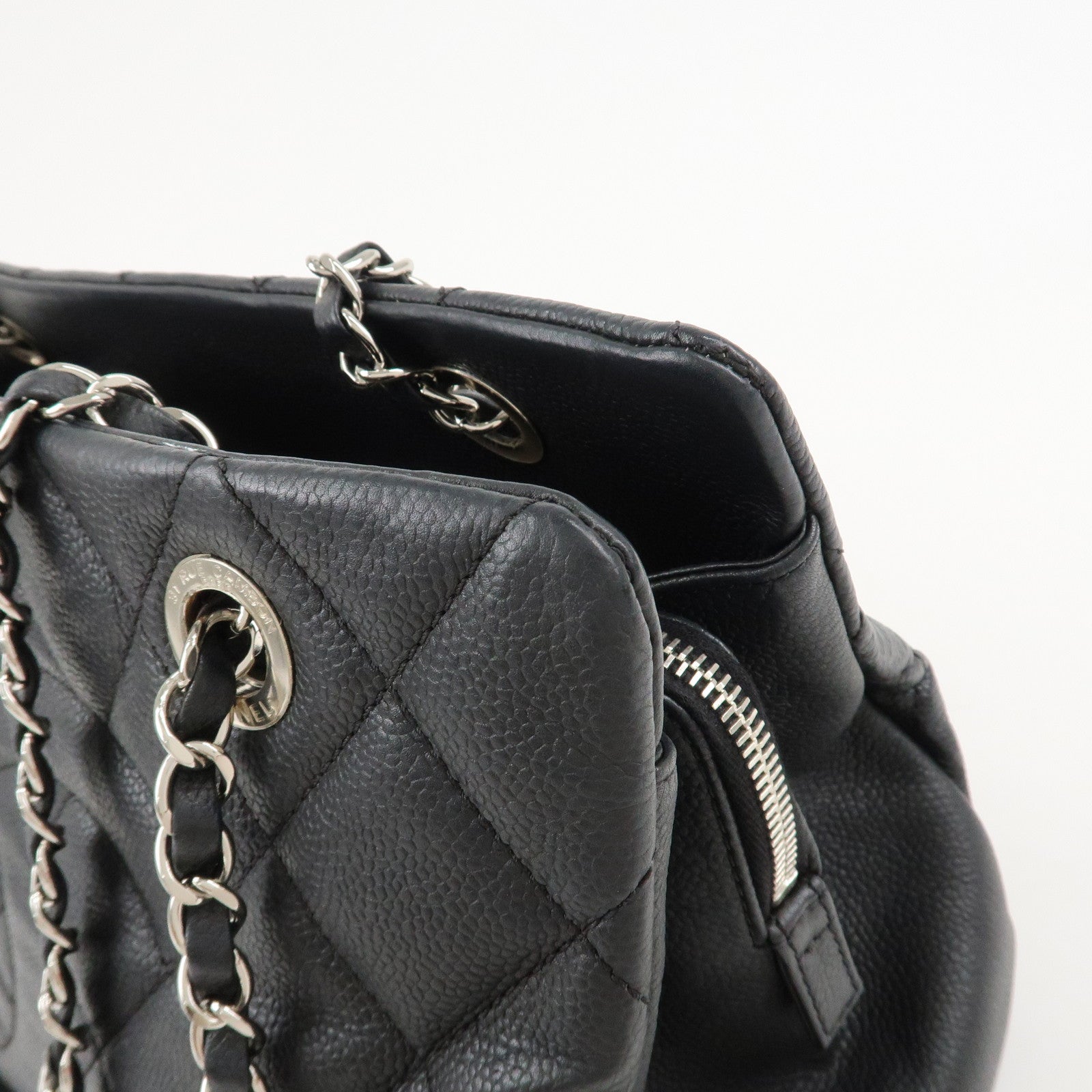 CHANEL Matelasse Caviar Skin COCO Mark Chain Tote Bag Black