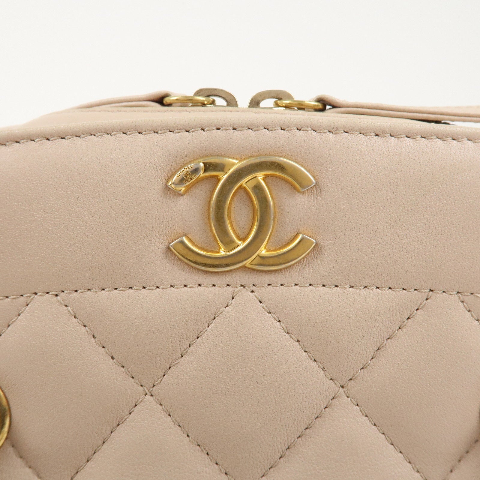 CHANEL Matelasse Lamb Skin Chain Shoulder Bag Pink Beige