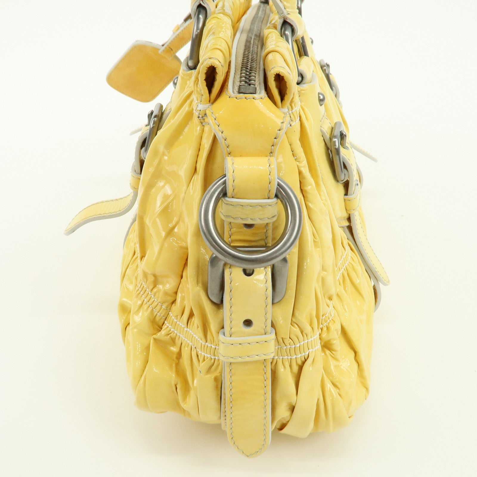 PRADA Patent Leather Gather 2Way Bag Shoulder Hand Bag Yellow