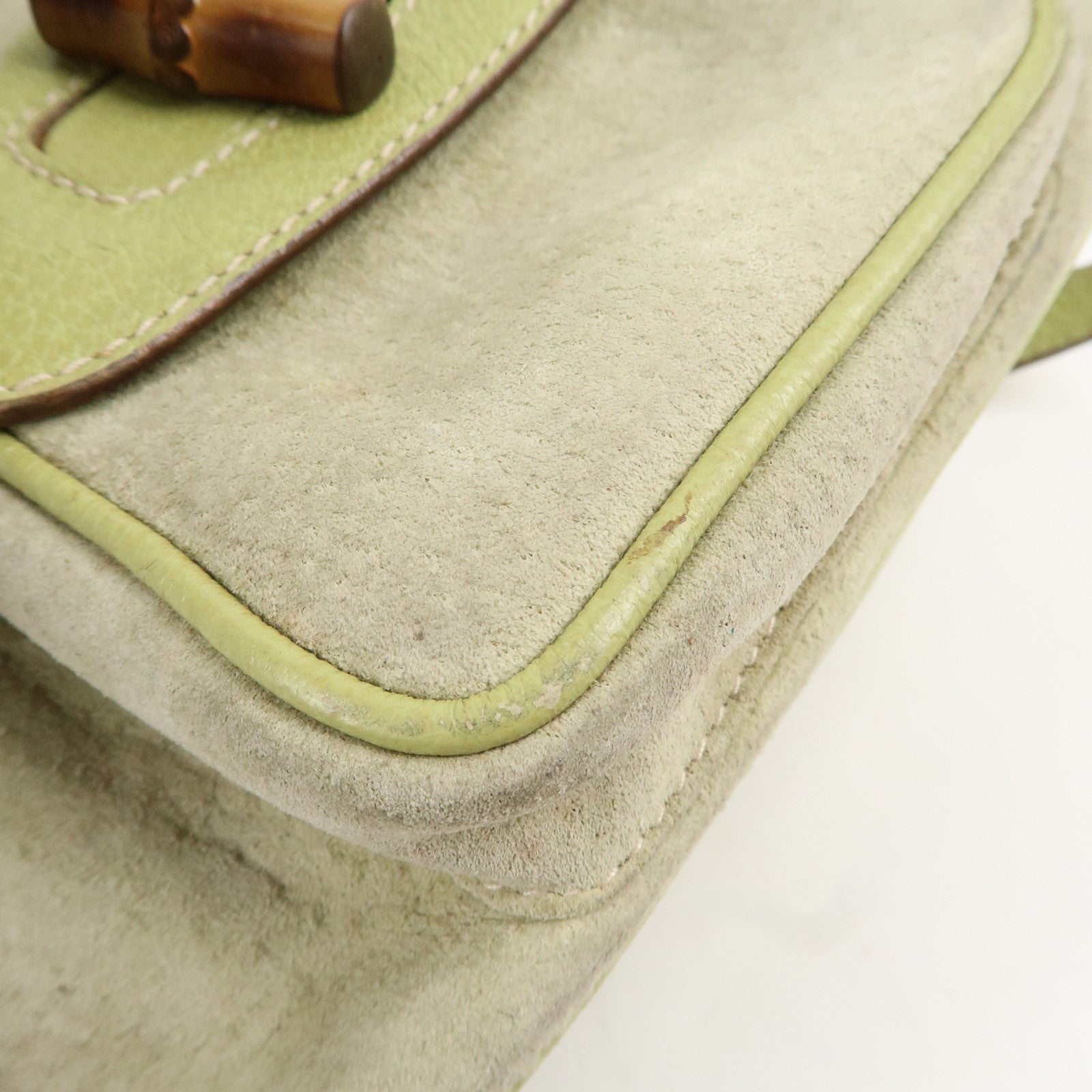 GUCCI Bamboo Suede Leather Backpack Light Green 003.1956.0030