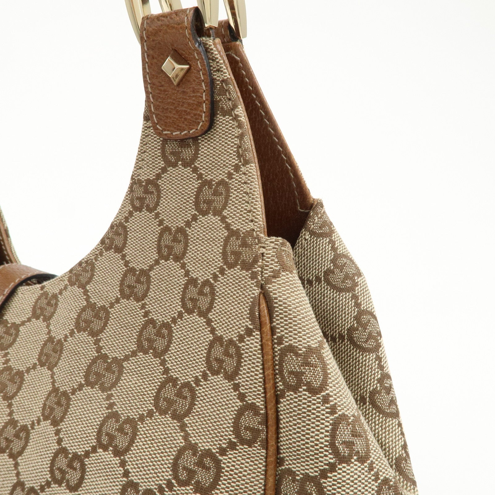 GUCCI New Jackie GG Canvas Leather Shoulder Bag Beige Brown 124407