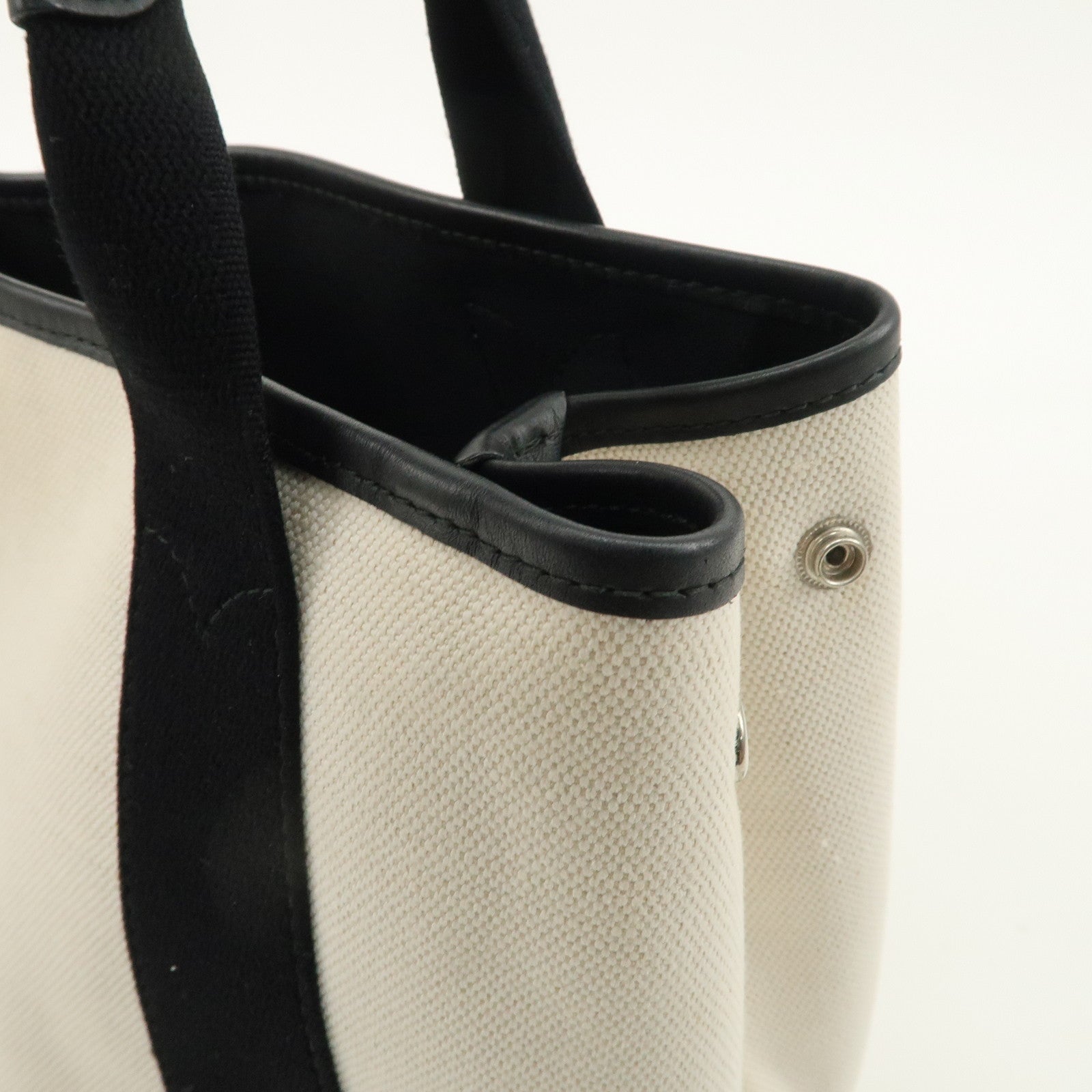 BALENCIAGA Navy Cabas S Canvas Leather Tote Bag Ivory Black 339933