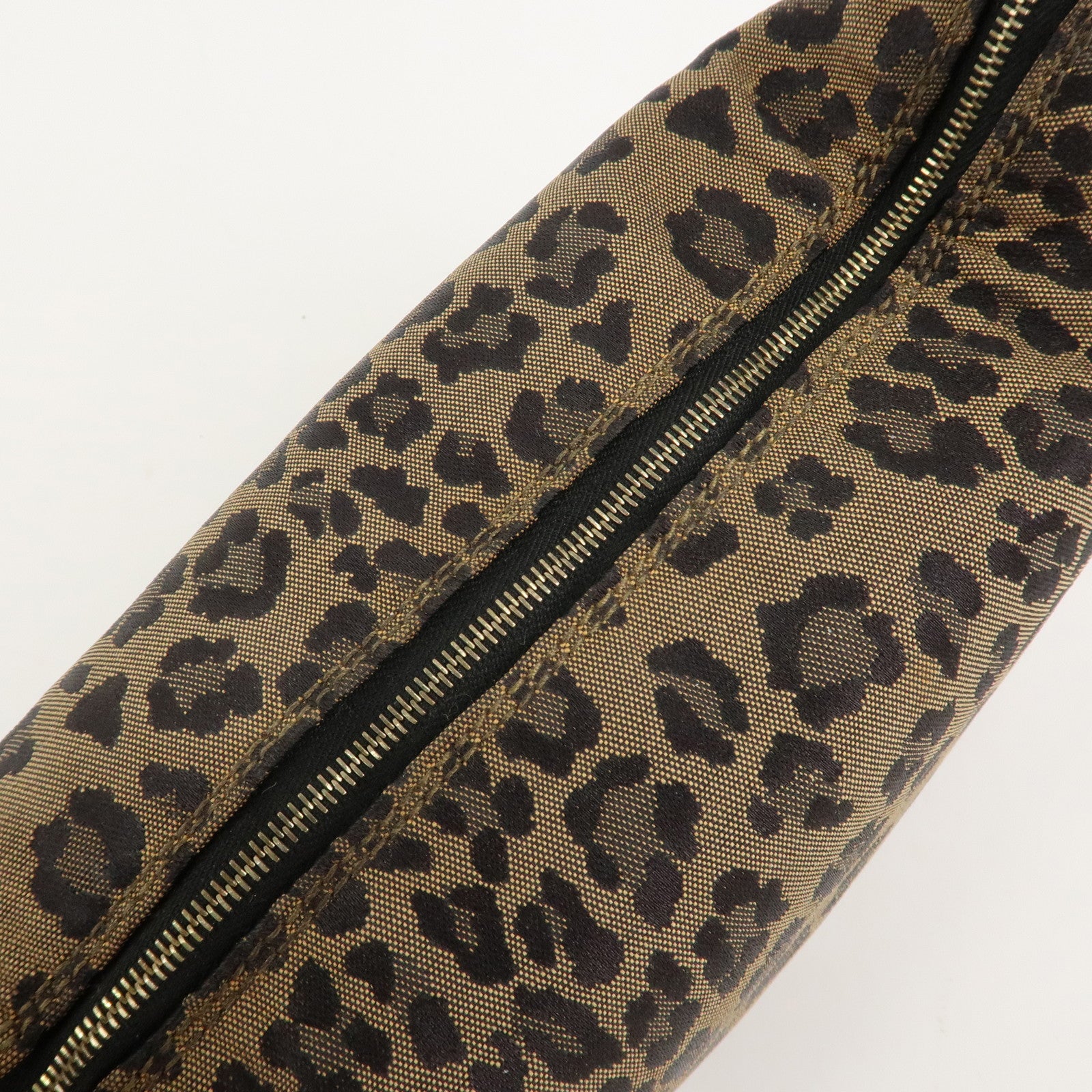 FENDI Canvas Leather Leopard Vanity Bag Pouch Brown Red 26360 Used