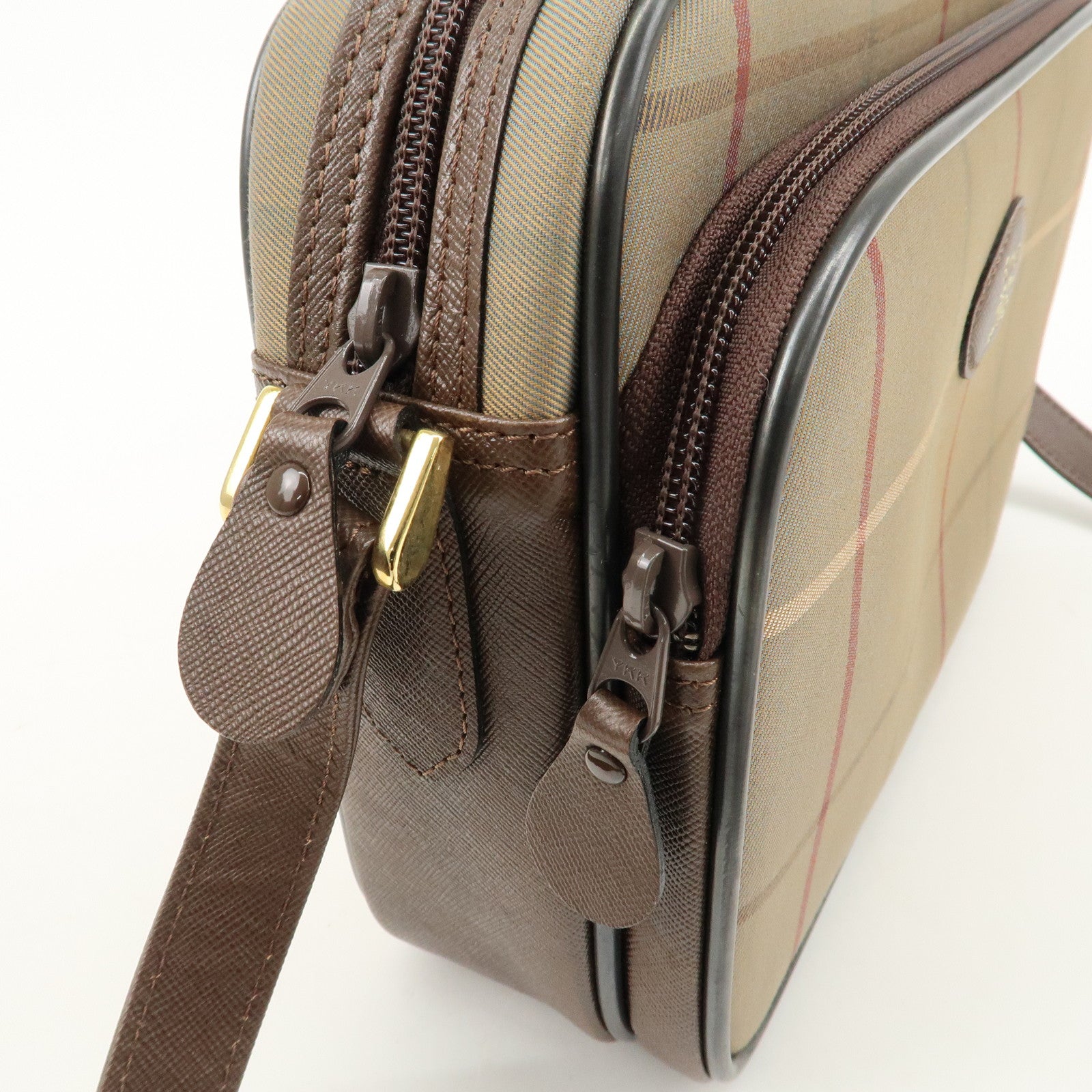 BURBERRYS Canvas Leather Nova Plaid Shoulder Bag Beige Brown