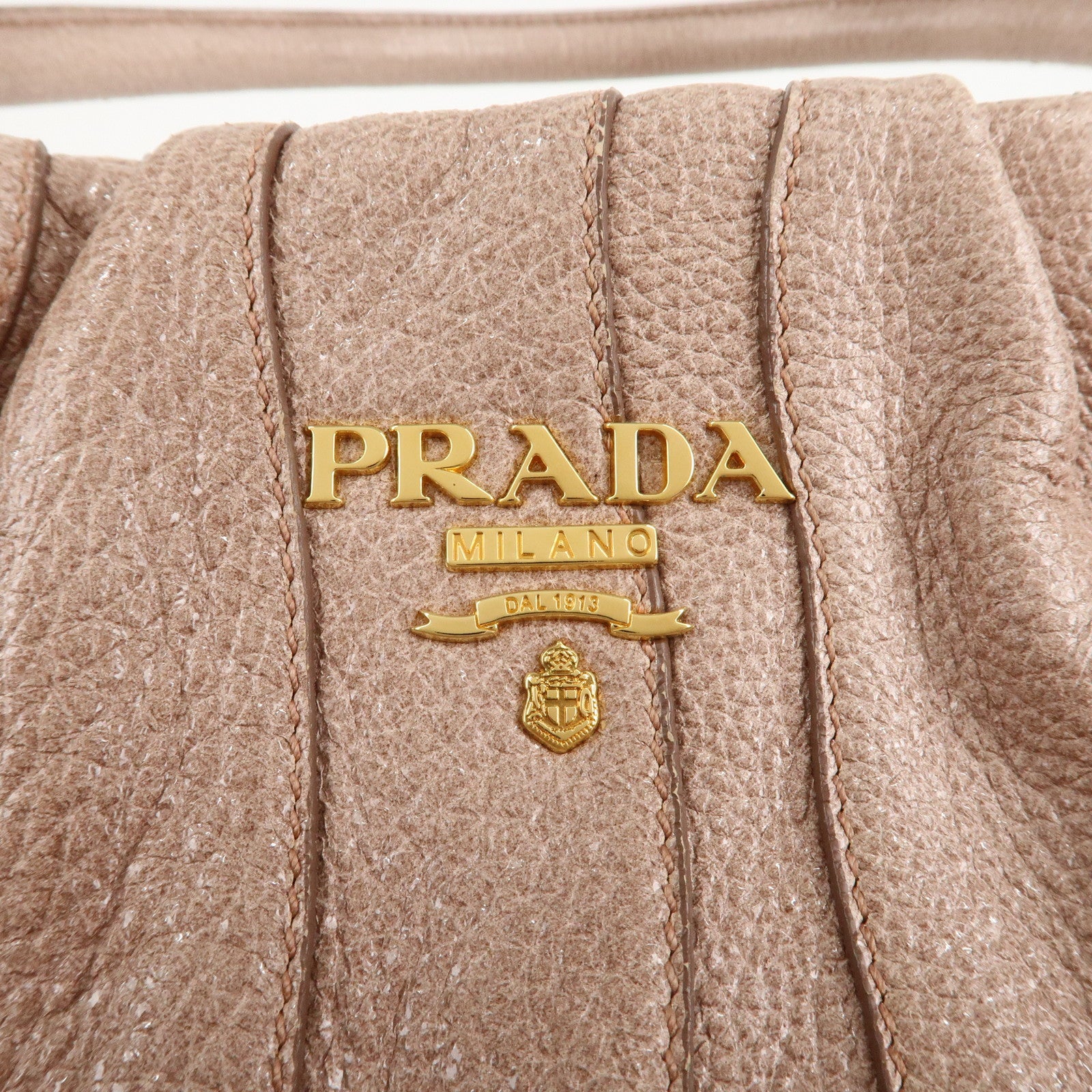 PRADA Logo Leather Hand Bag Pink Glitter Gold Hardware BR3957 Used