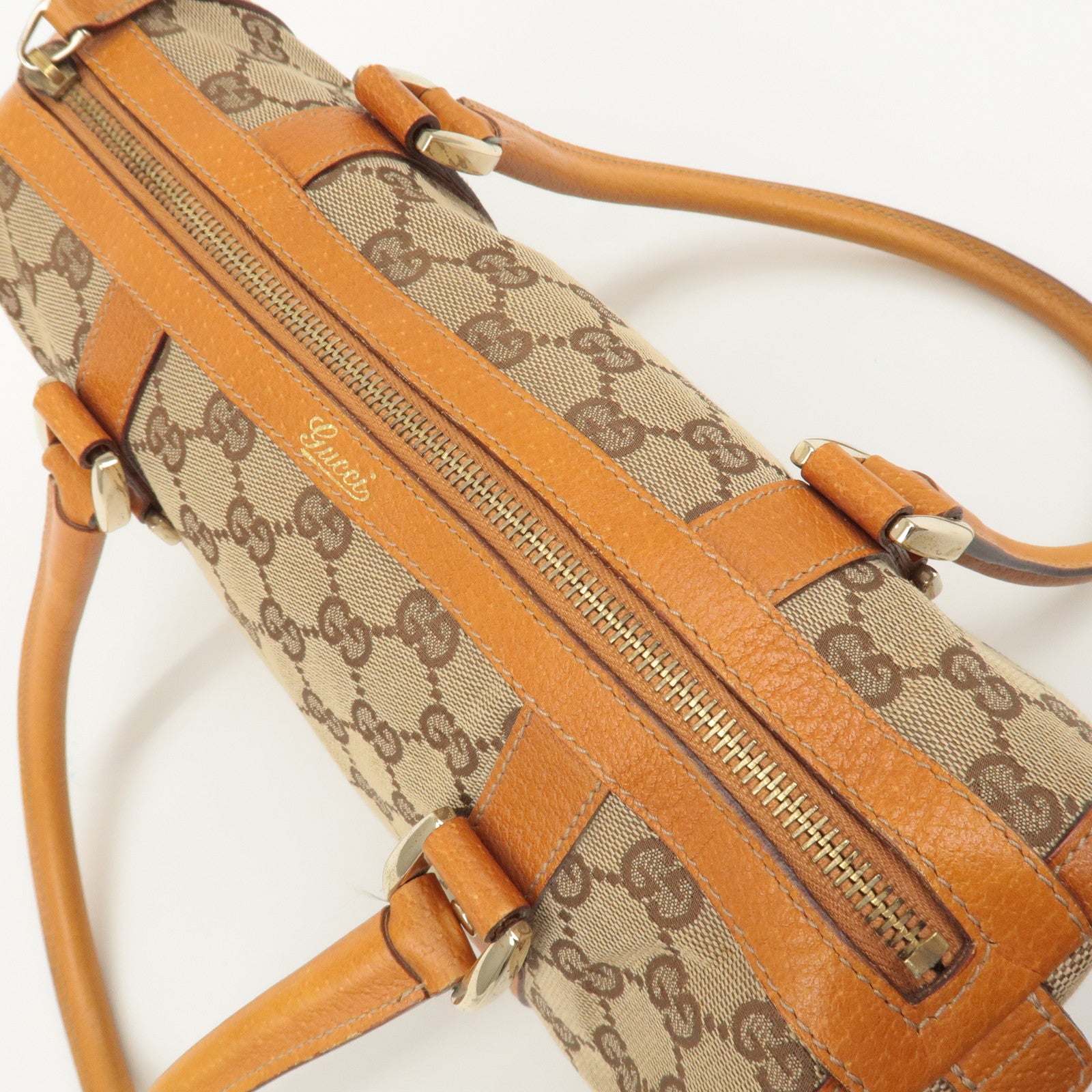 GUCCI Abbey GG Canvas Leather Mini Boston Bag Beige Orange 130942