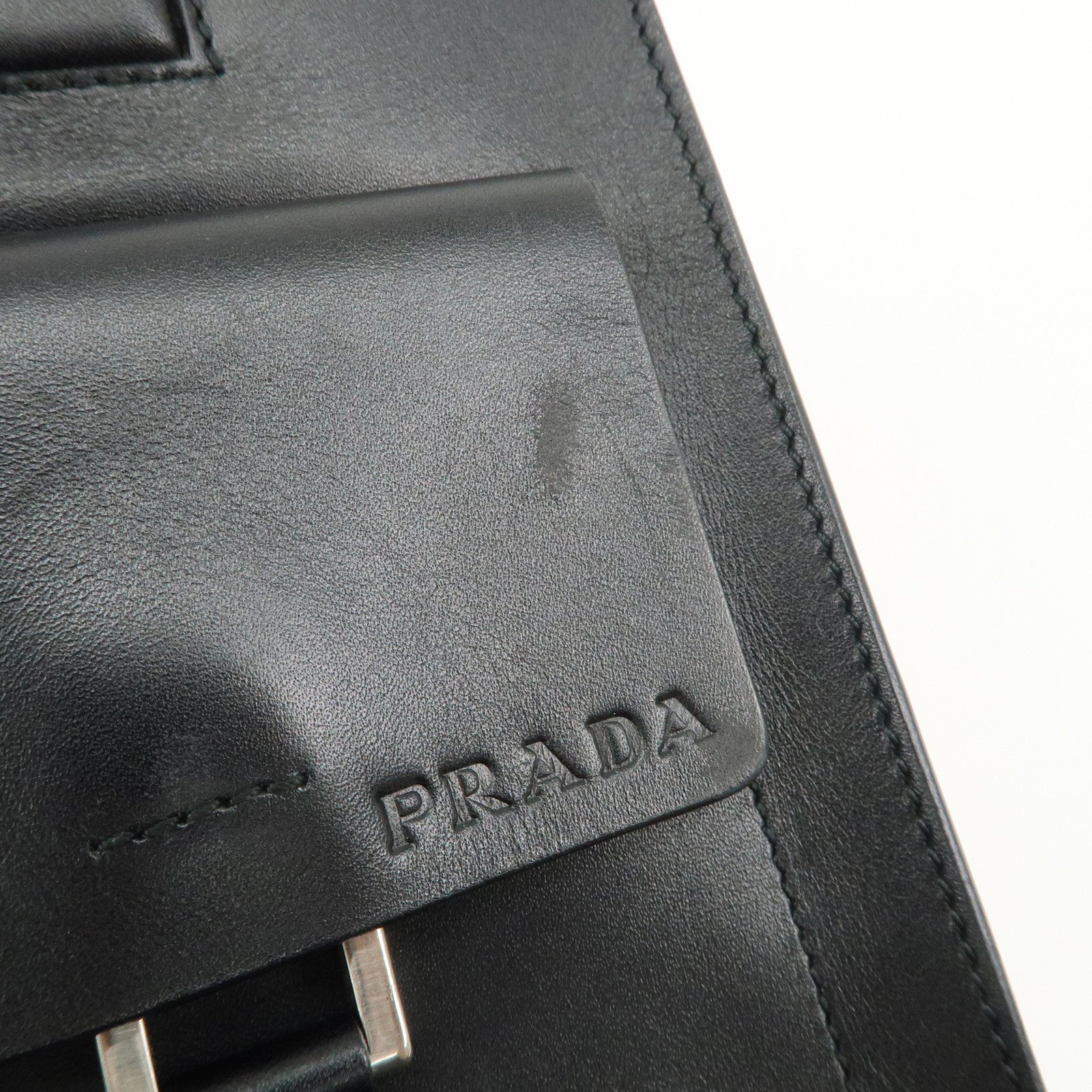 PRADA Leather Shoulder Tote Bag Shoulder Bag Black B10313 Used