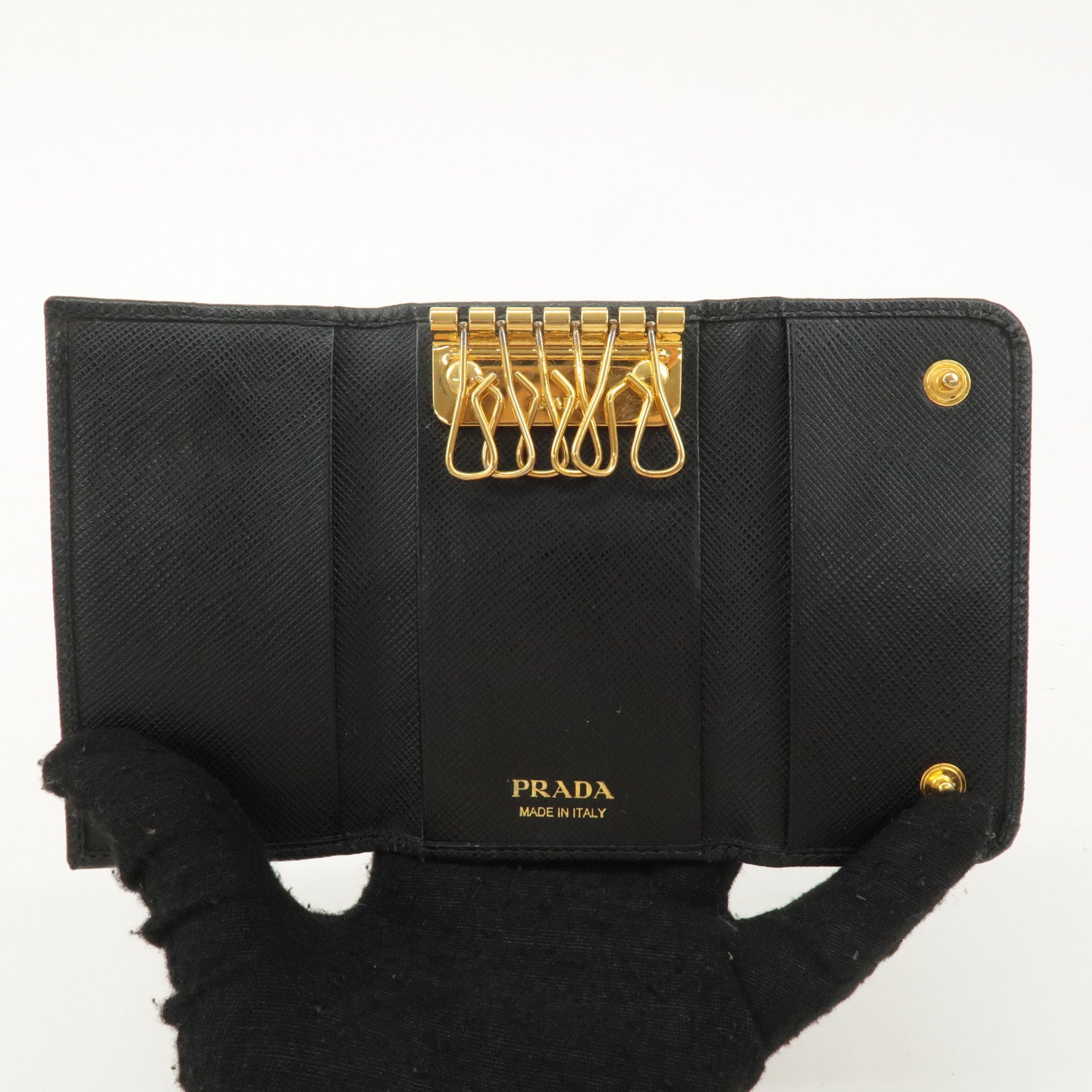 PRADA Leather 6 KeyHook Key Case Key Holder NERO Black 1PG222