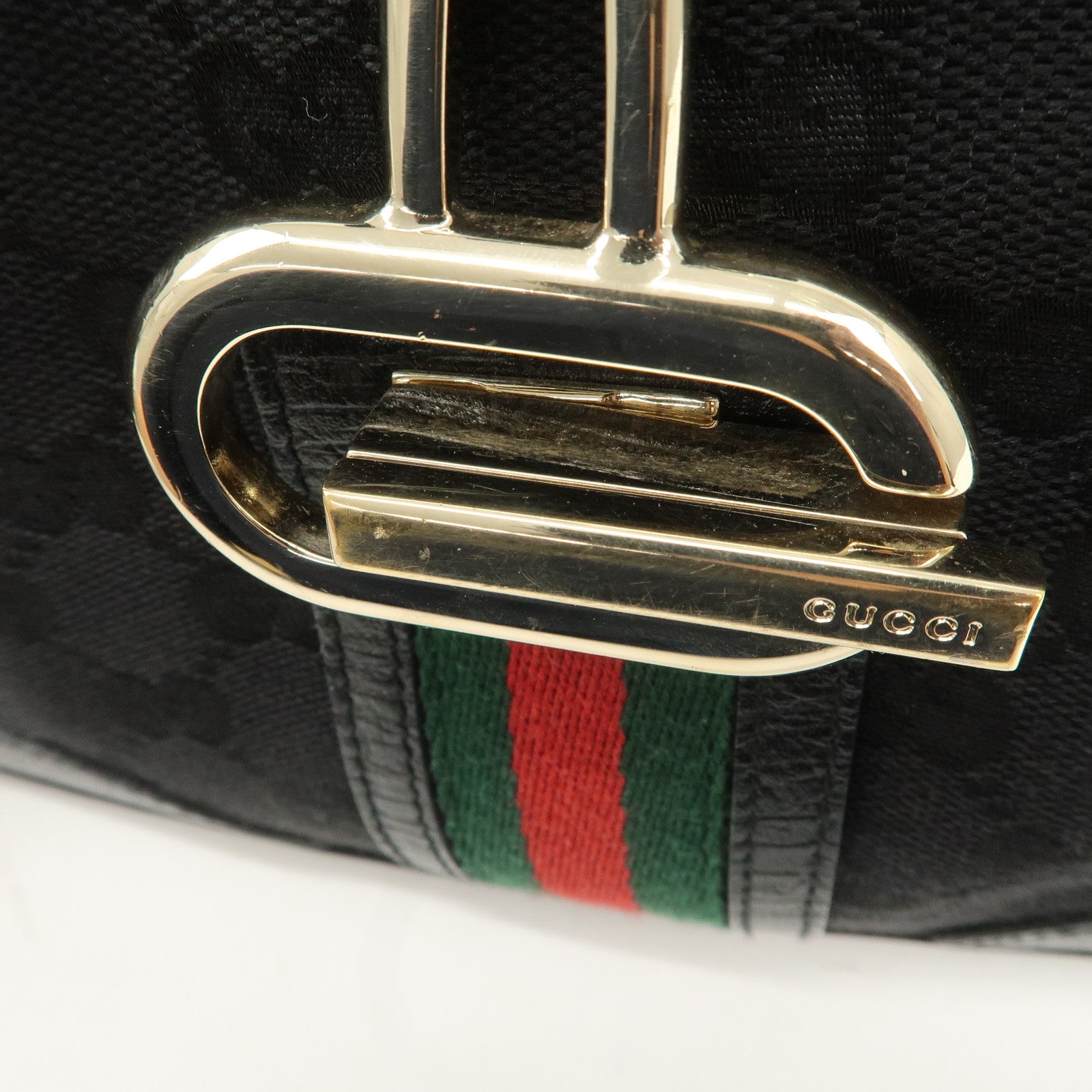 GUCCI Sherry GG Canvas Leather Shoulder Bag Black 130779 Used