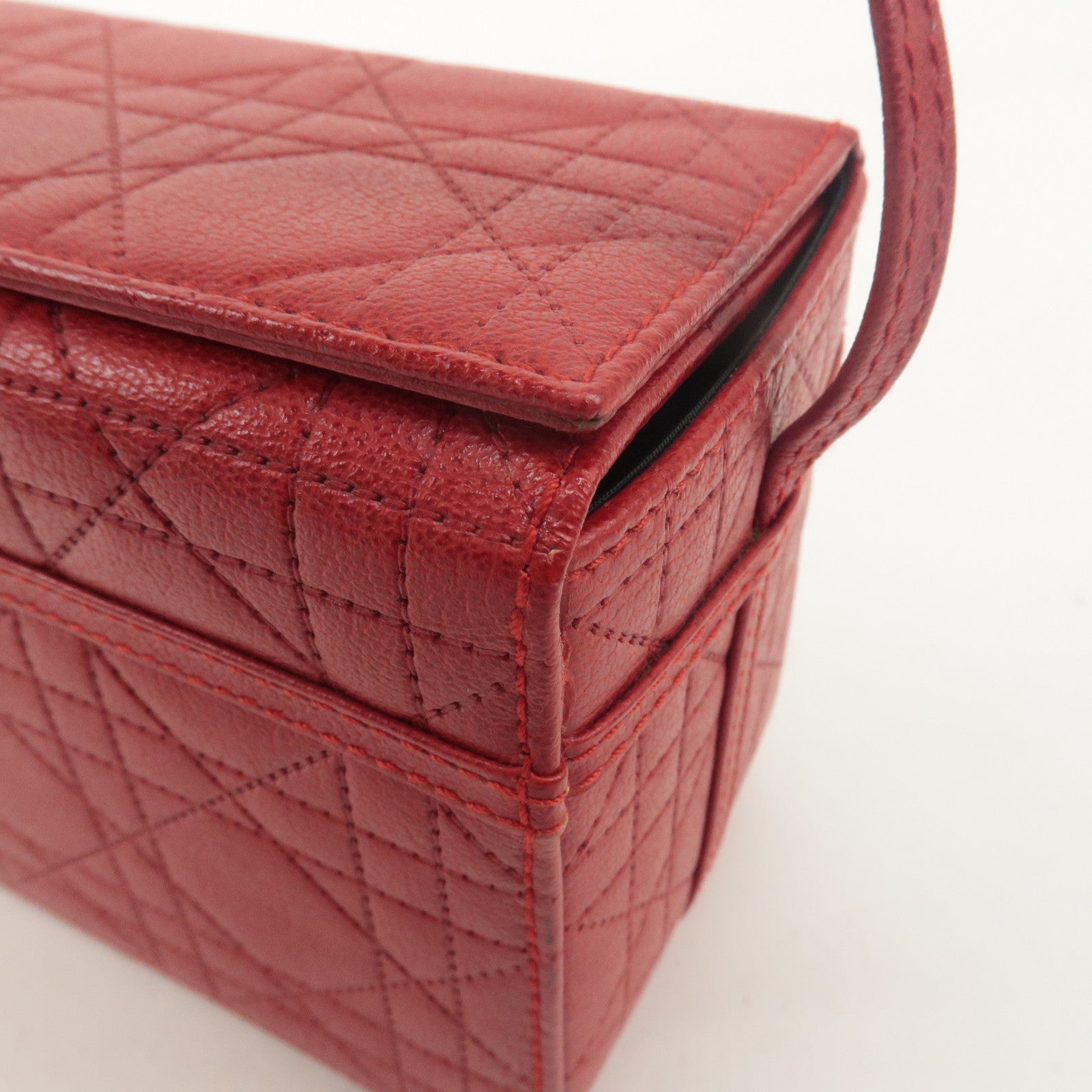 Christian Dior Leather Cannage Vanity Bag Hand Bag Red