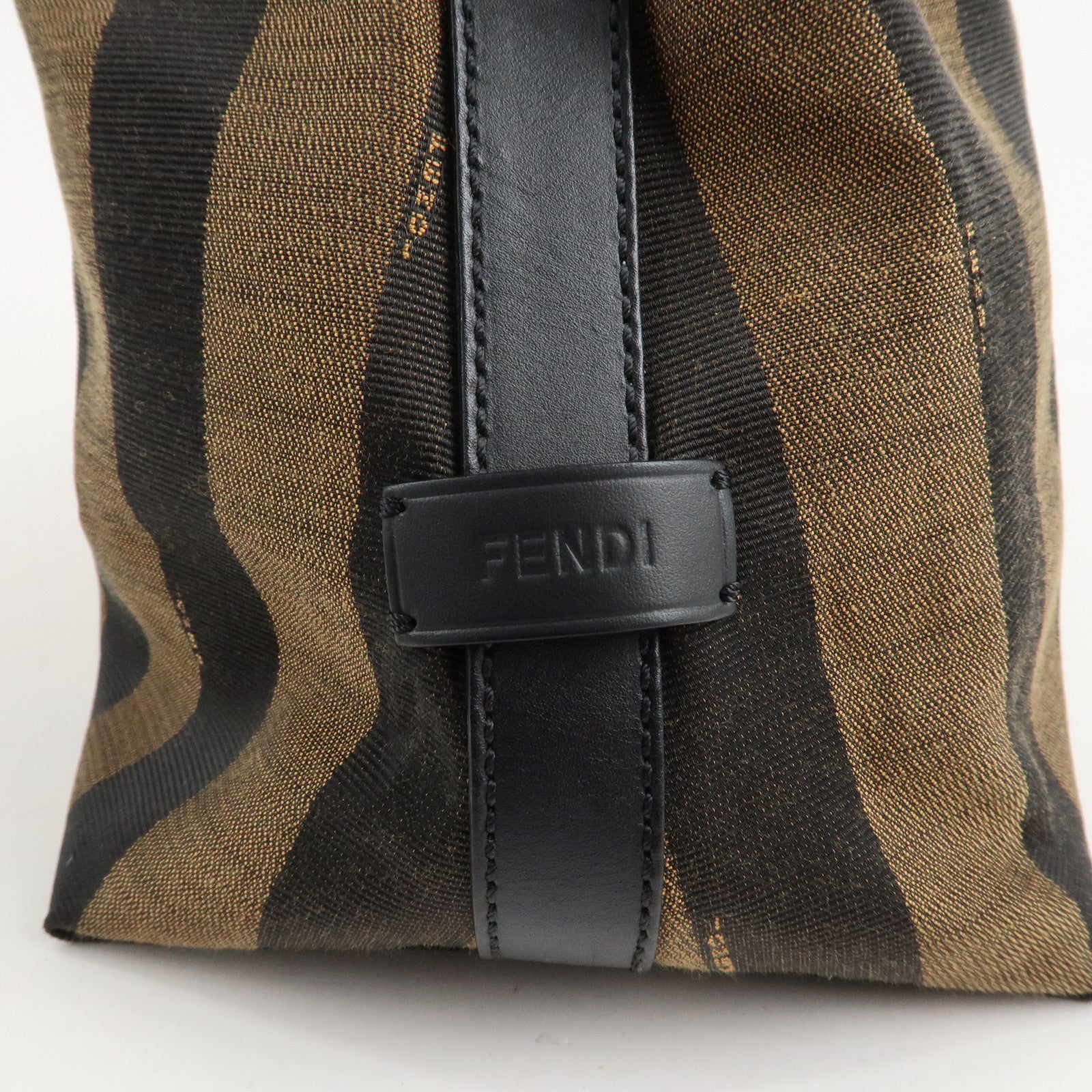 FENDI Pequin Canvas Leather Shoulder Bag Beige Black Brown 8BR653 Used