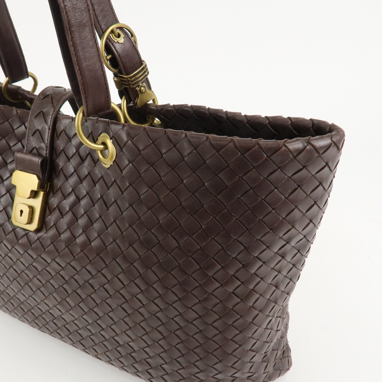 BOTTEGA VENETA Intrecciato Leather Tote Bag Dark Brown 162197