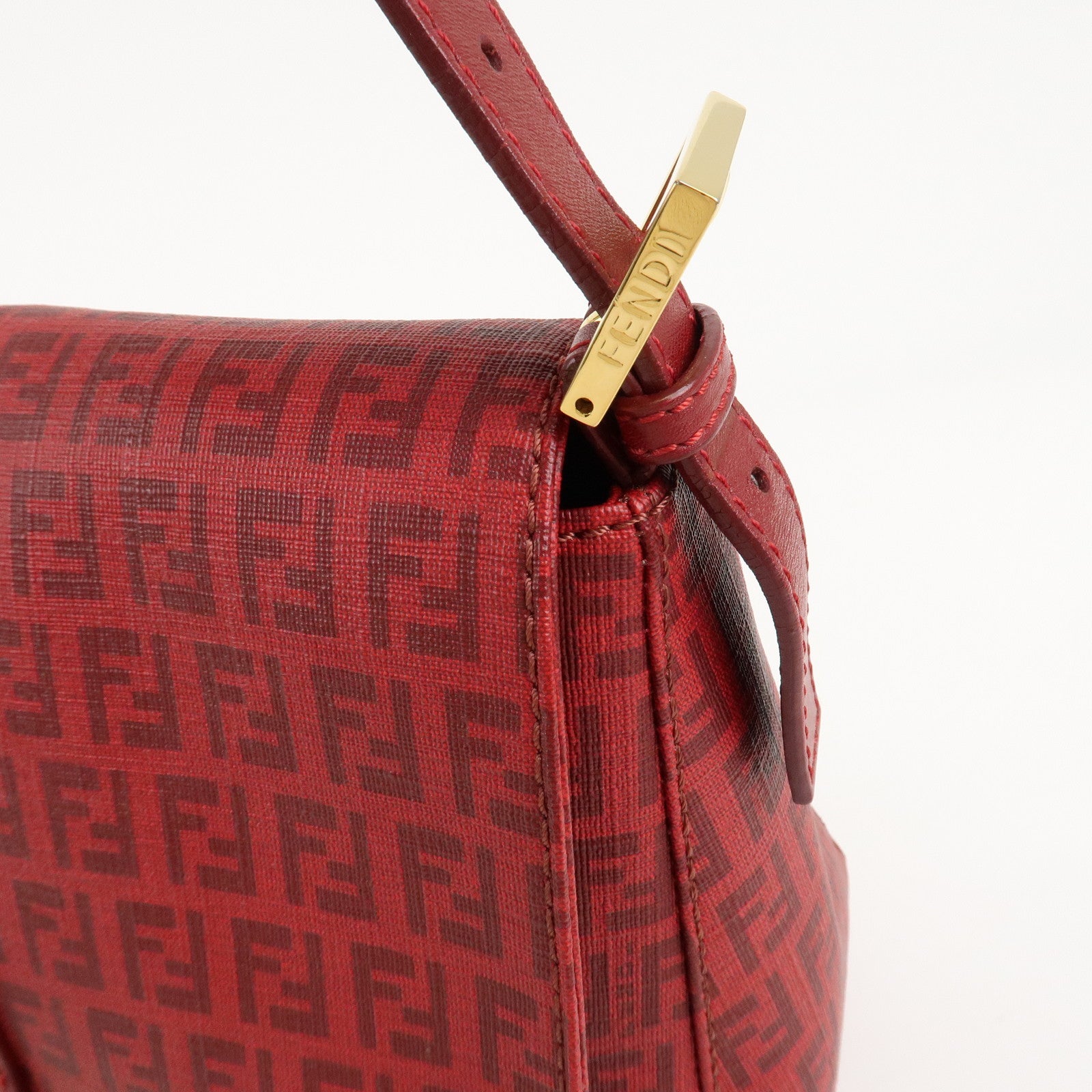 FENDI Zucchino PVC Leather Mamma Baguette Shoulder Bag Red 8BR001 Used