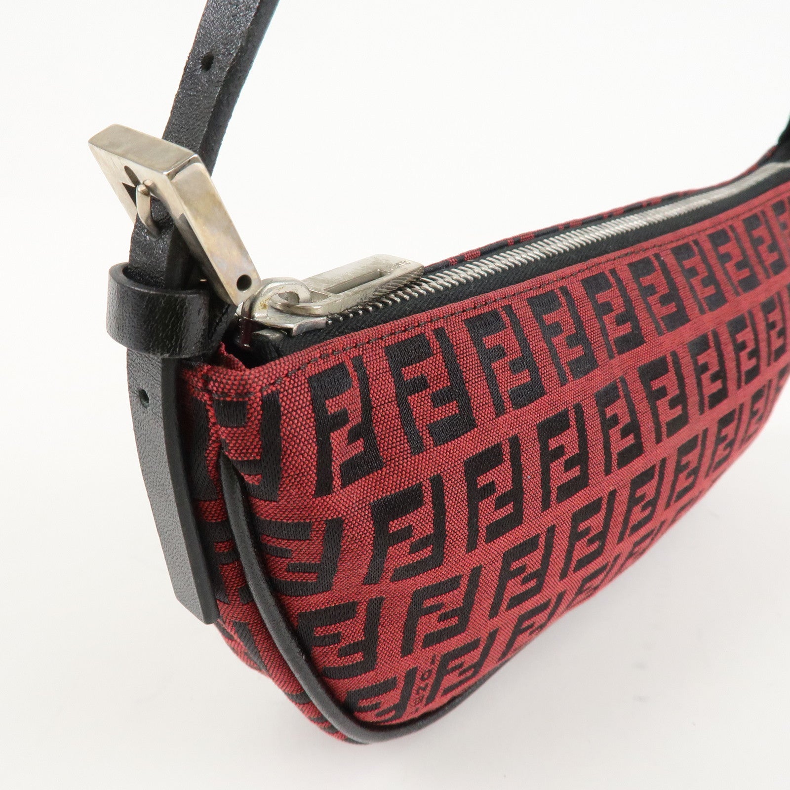 FENDI Zucchino Canvas Leather Accessory Pouch Hand Bag Black Red