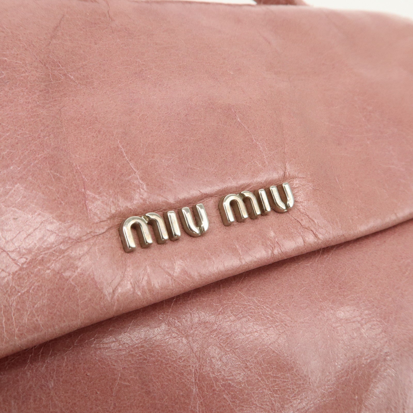 MIU MIU Leather 2WAY Bag Hand Bag Shoulder Bag Silver HDW Pink Used