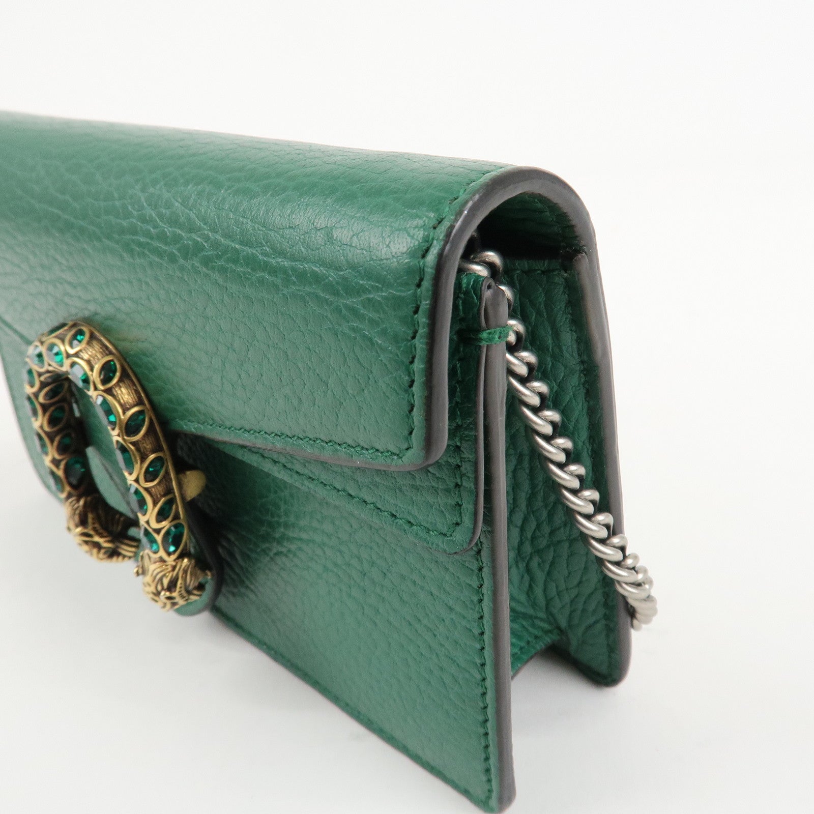 GUCCI Duonissos Leather Chain Shoulder Bag Green 476432