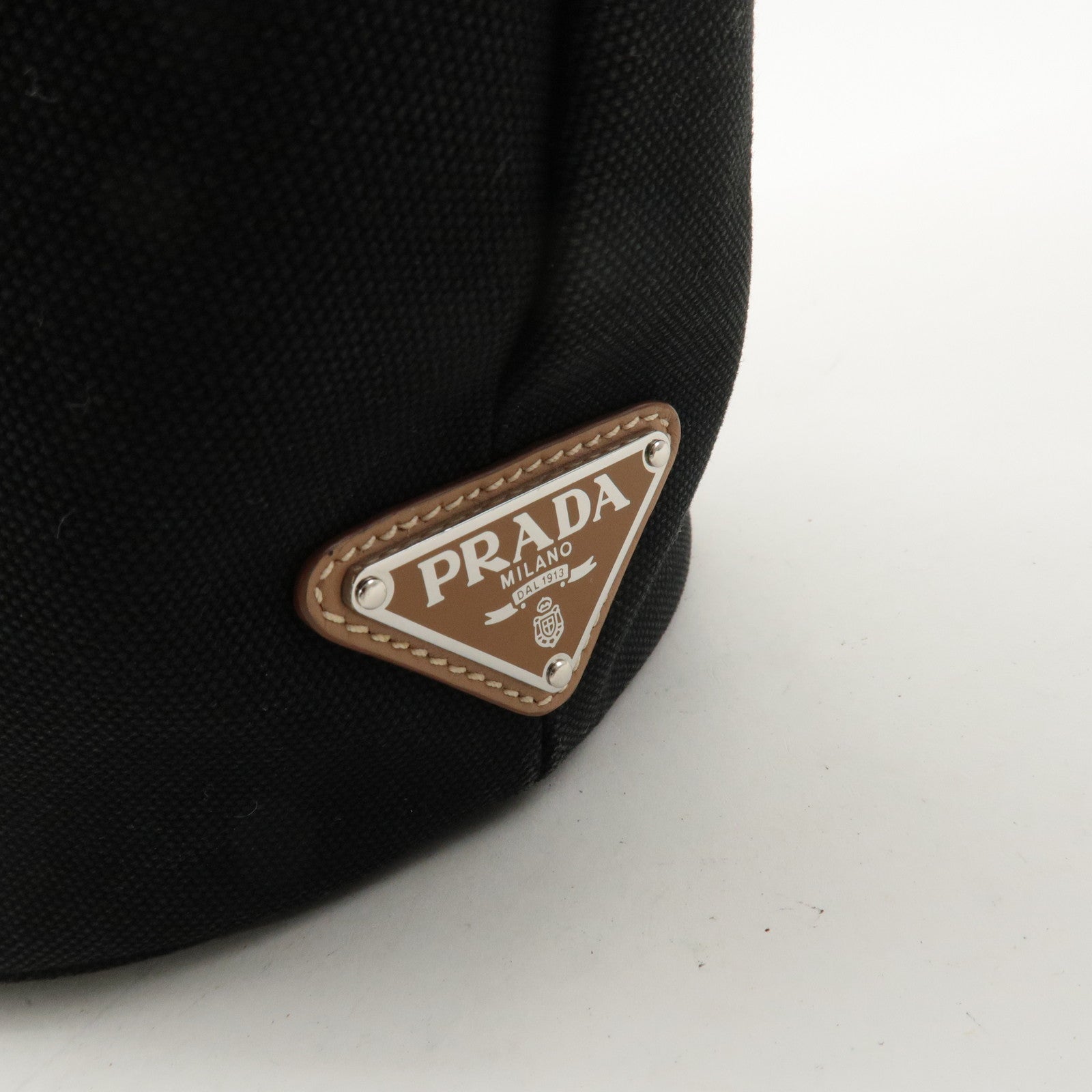 PRADA Logo Canapa Canvas Leather 2Way Bucket Bag Black 1BG163