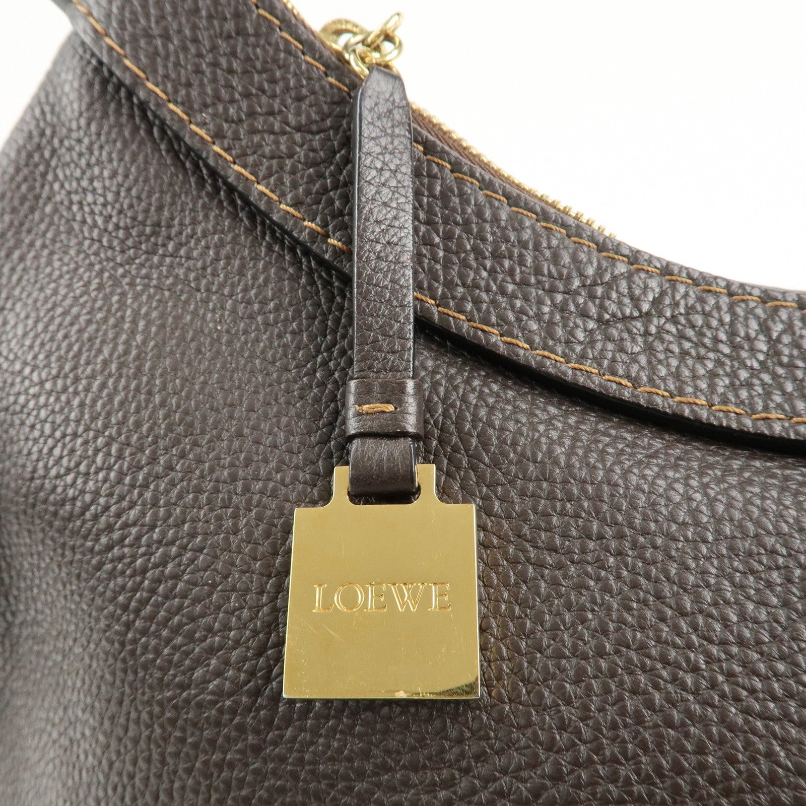 LOEWE Leather Shoulder Bag Hand Bag Brown Used