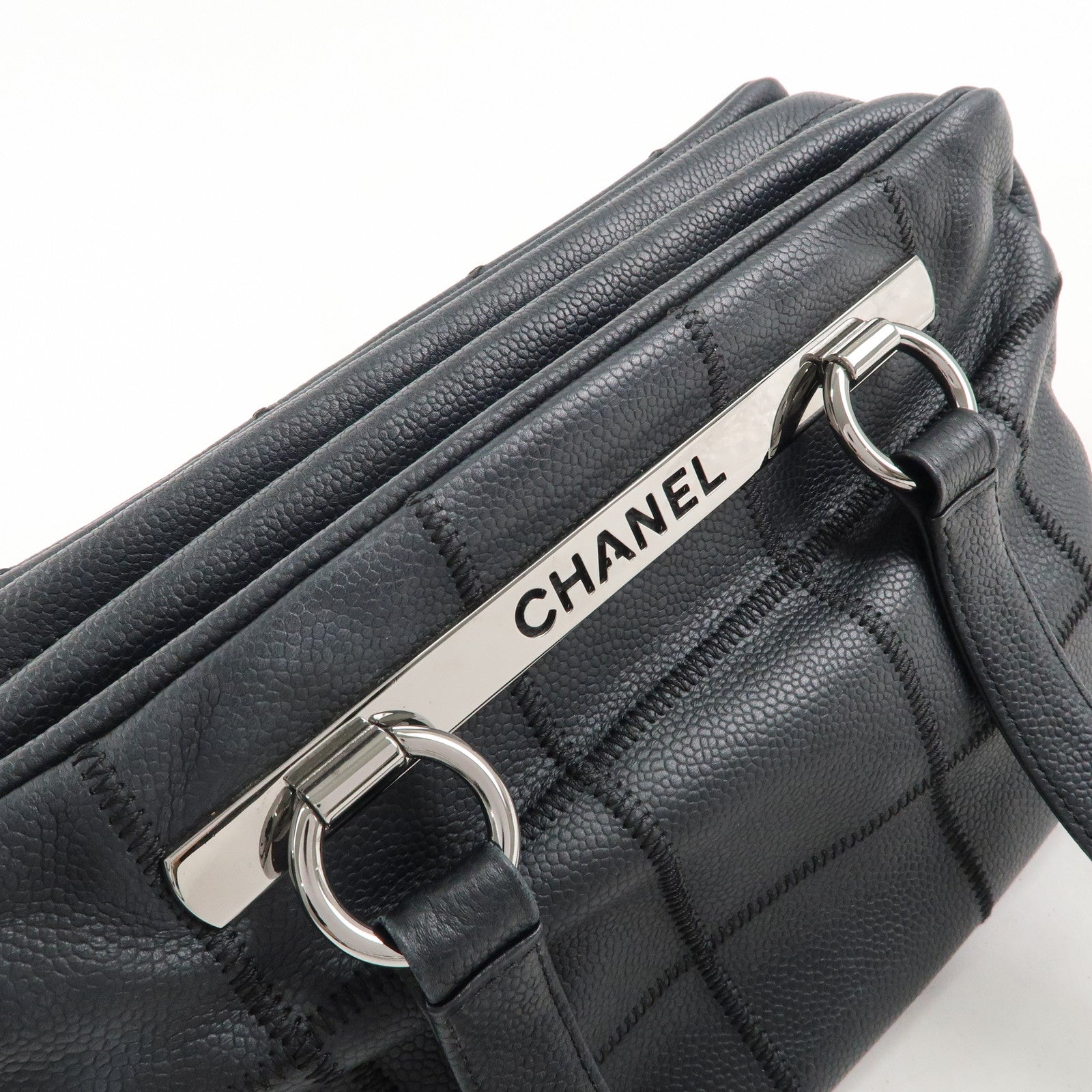 CHANEL Chocolate Bar Caviar Skin Mini Boston Bag Black A26135