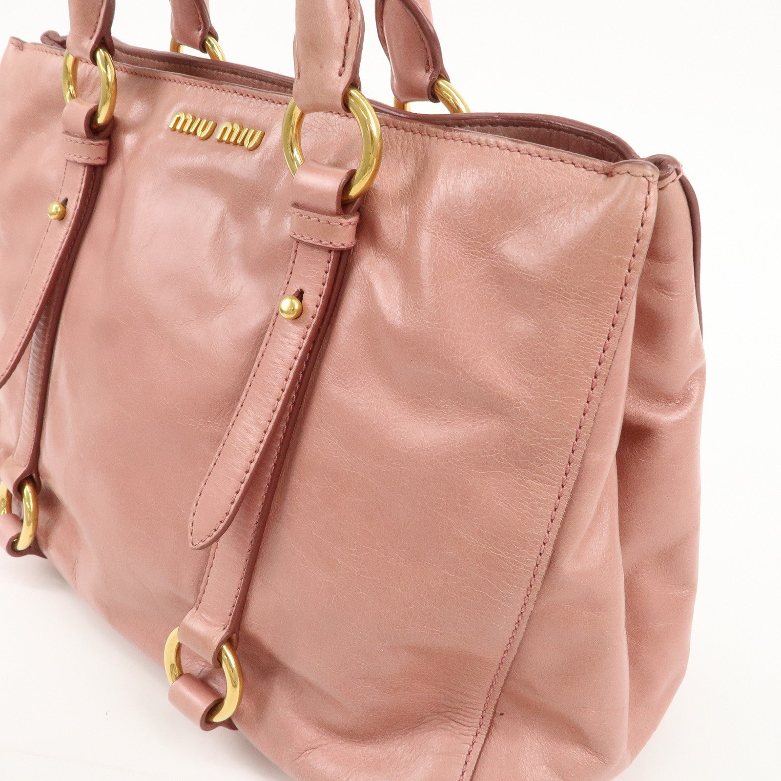 MIU MIU Leather 2 Way Hand Bag Shoulder Bag Pink RN1037 Used