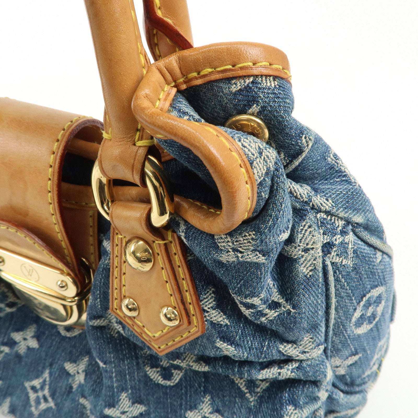 Louis Vuitton Monogram Denim Pleaty Hand Bag Blue M95020 Used