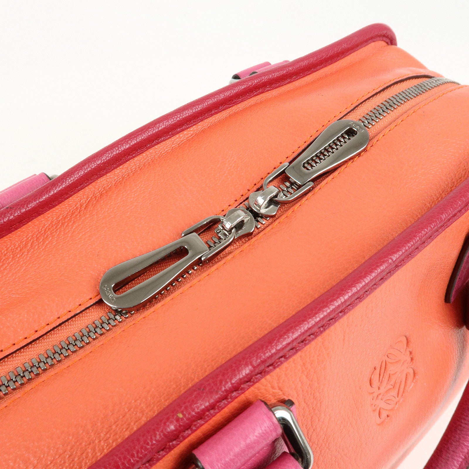 LOEWE Anagram Leather Amazona 28 Hand Bag Orange Bordeaux Pink Used