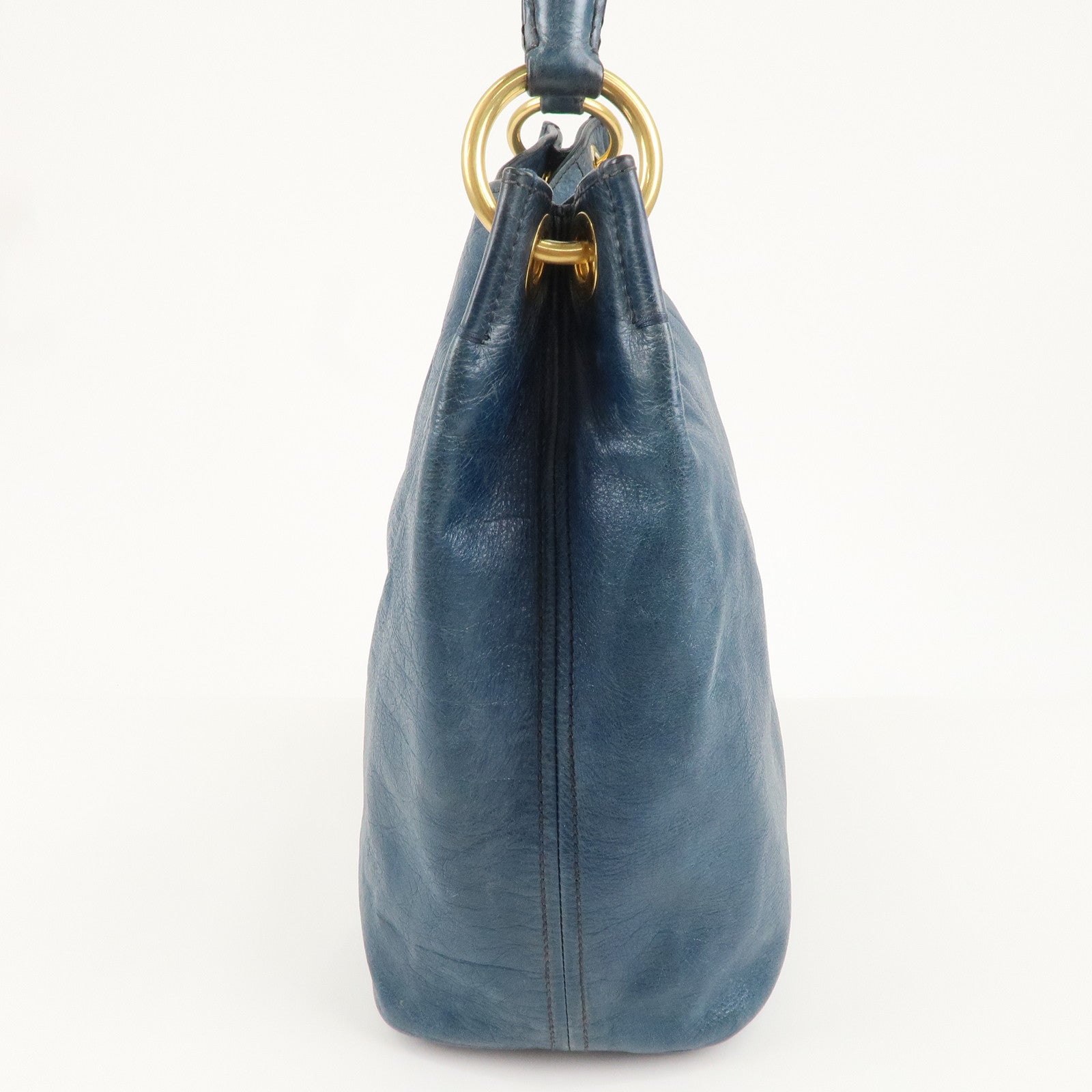 PRADA Logo Leather One Shoulder Bag Blue Gold Hardware BR4829