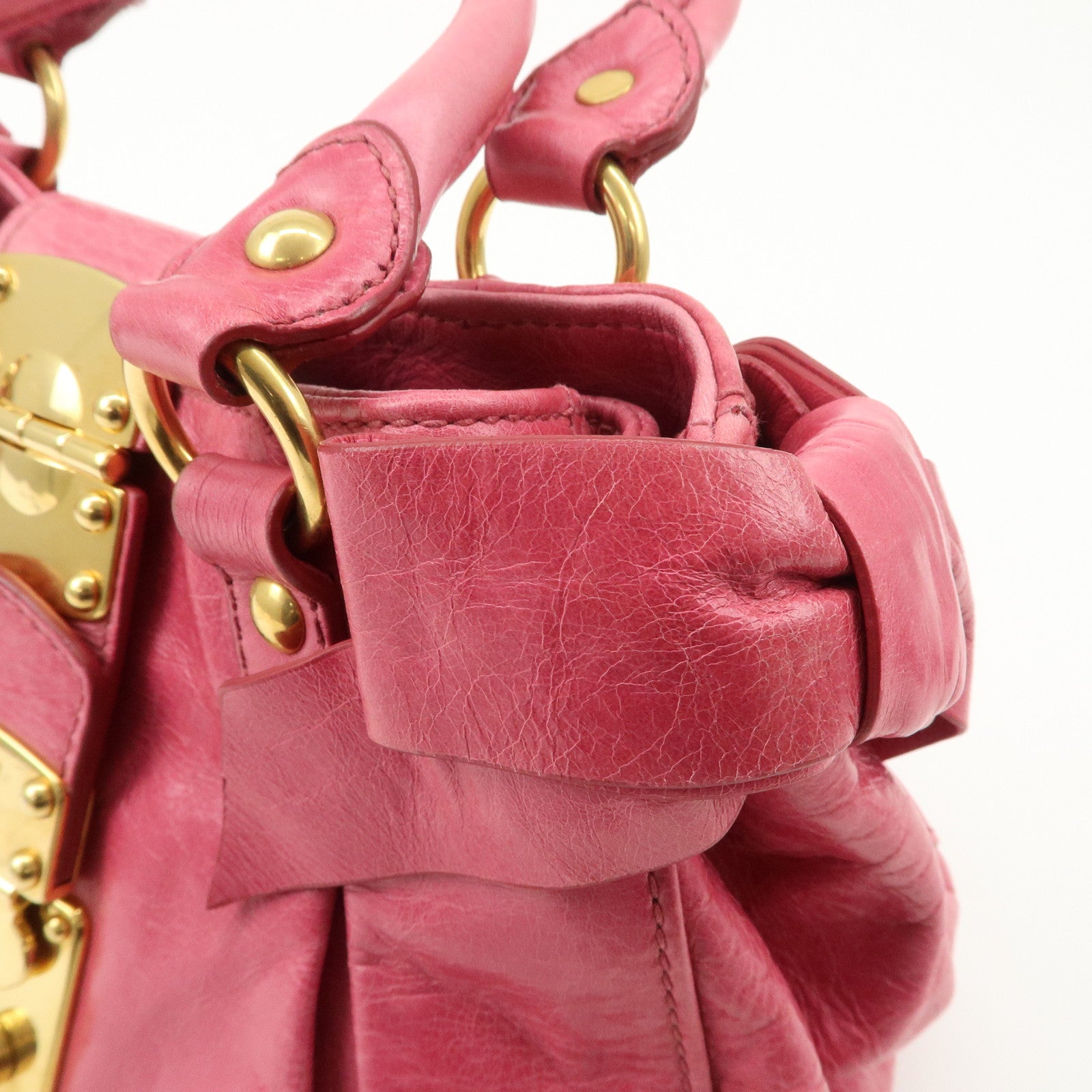 MIU MIU Leather Ribbon 2Way Bag Hand Bag Shoulder Bag Pink Used