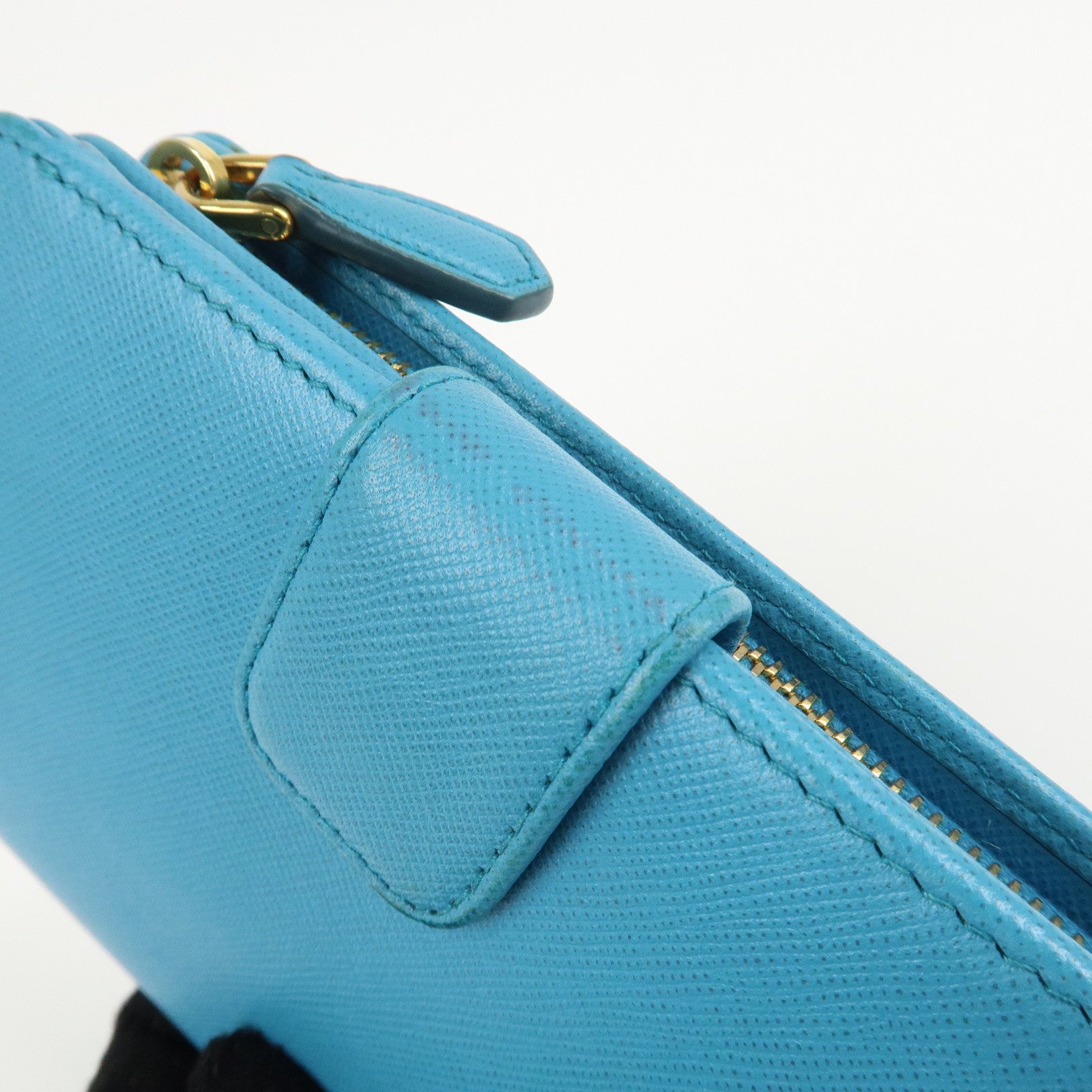 PRADA Logo Leather Bi-Fold Wallet Purse Light Blue 1ML225 Used