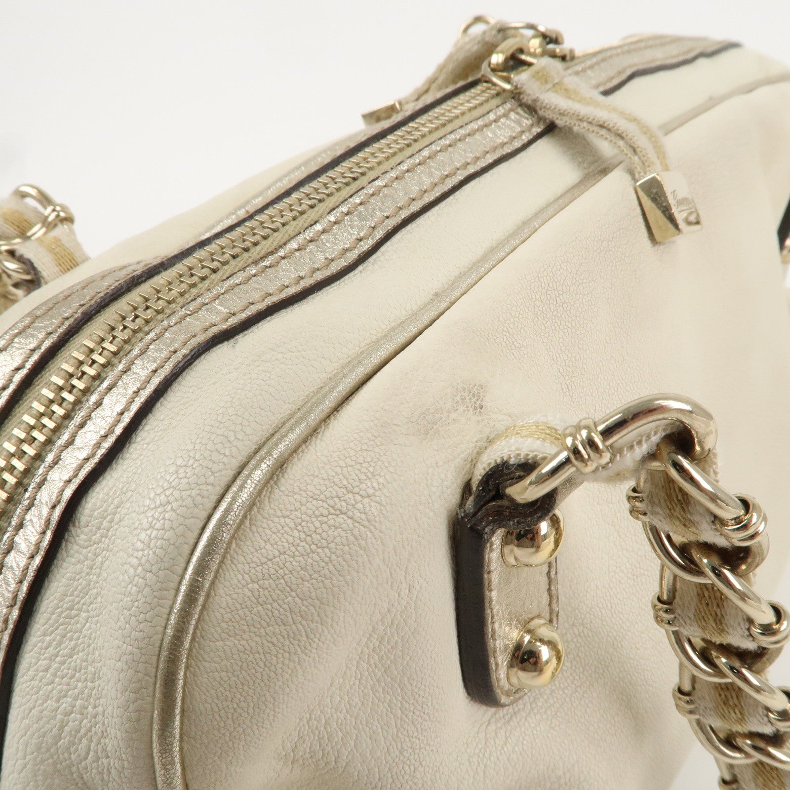 GUCCI Sherry Line Leather Chain Shoulder Bag Ivory Gold 152462