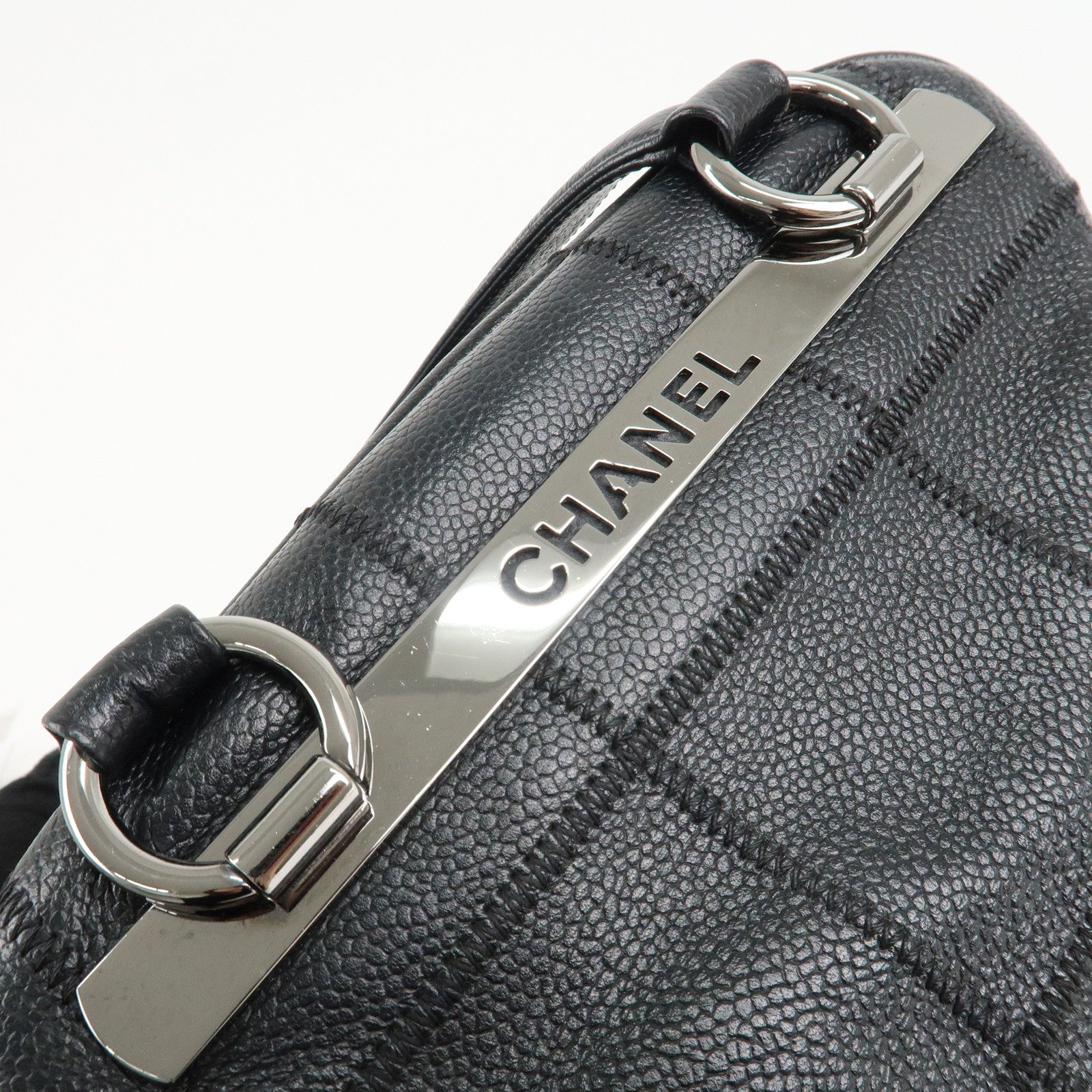 CHANEL Chocolate Bar Caviar Skin Mini Boston Bag Black A26135