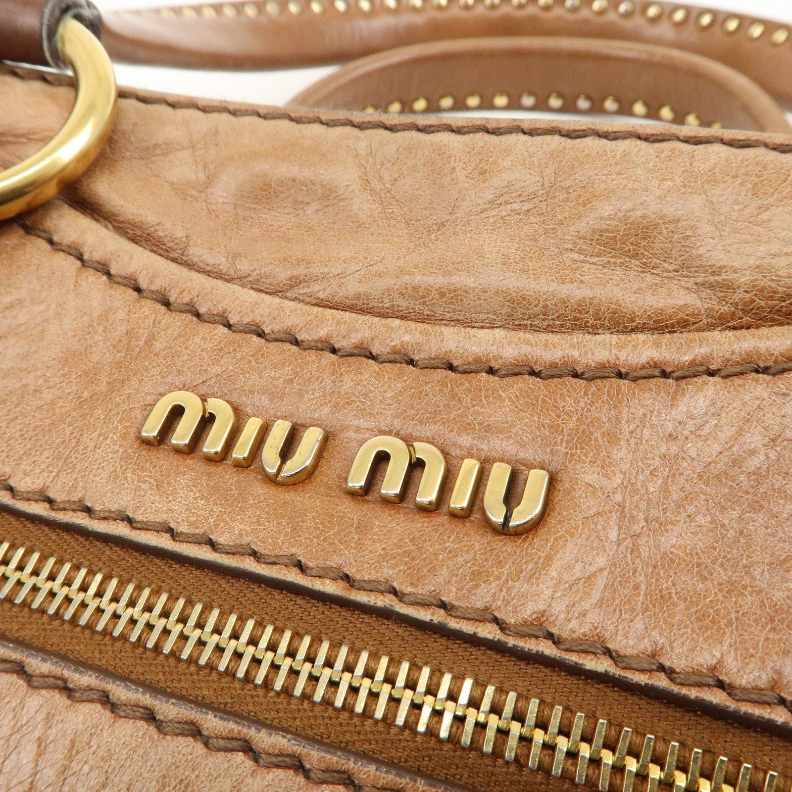 MIU MIU Leather 2WAY Tote Bag Hand Bag Shoulder Bag Brown