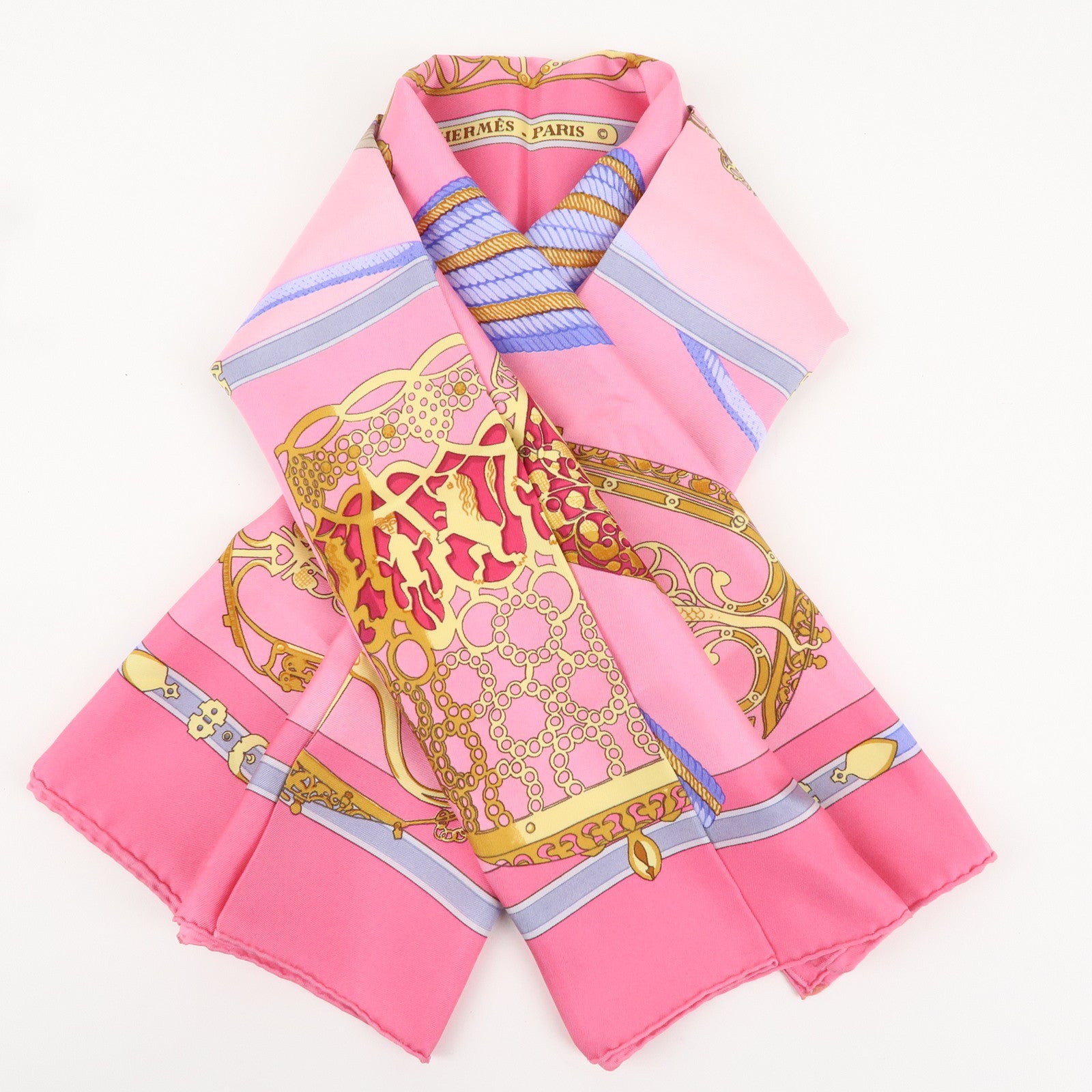 HERMES Silk 100% Scarf Carre90 LES MUSEROLLES Pink