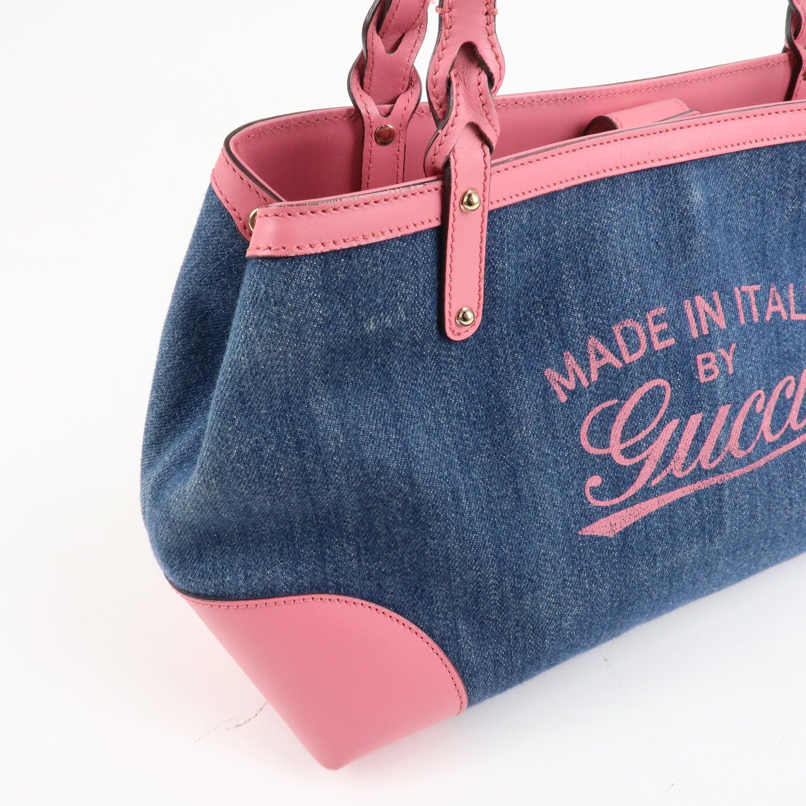 GUCCI Craft Denim Leather Tote Bag Hand Bag Blue Pink 348715 Used