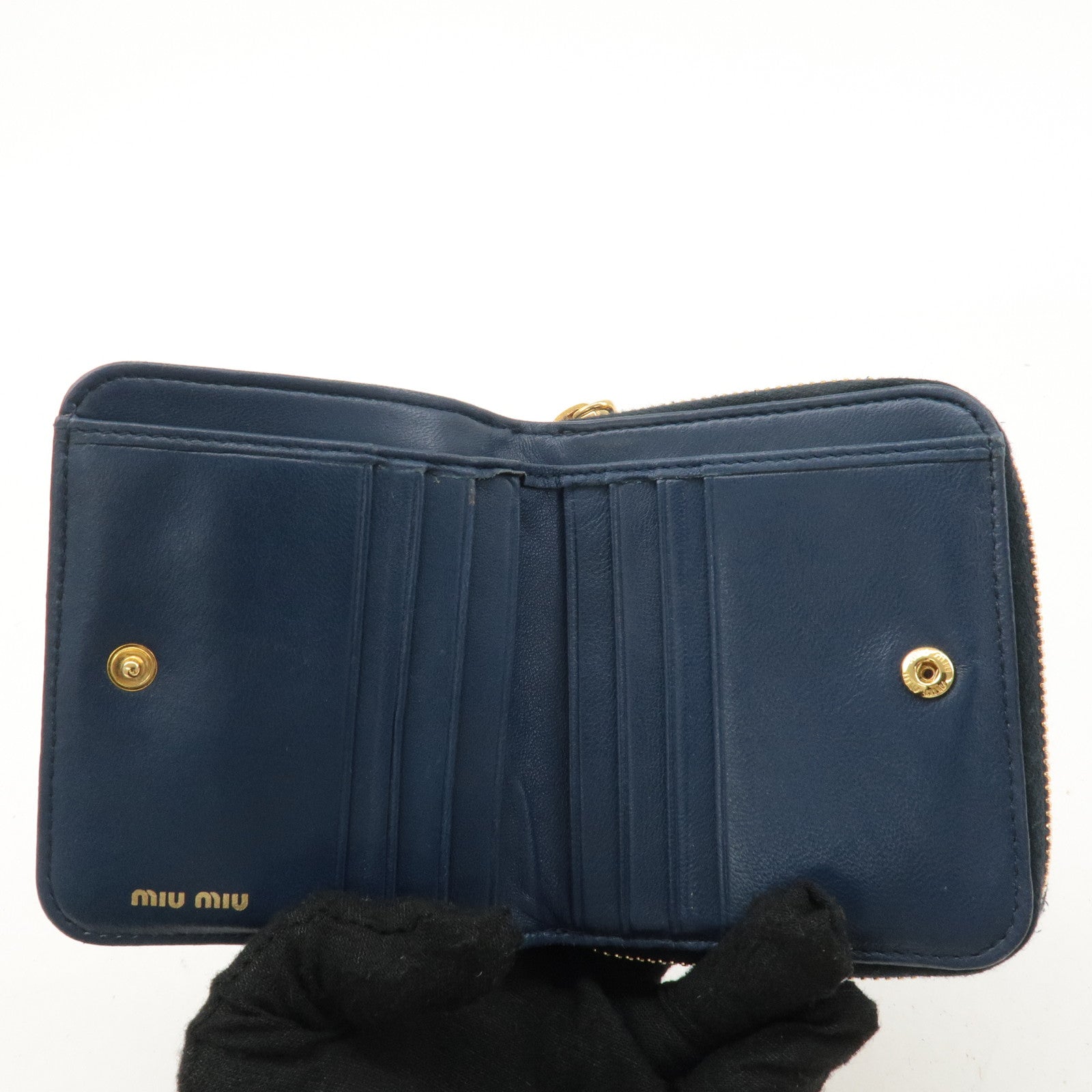 MIU MIU Matelasse Leather Bi-fold Wallet Navy 5ML522