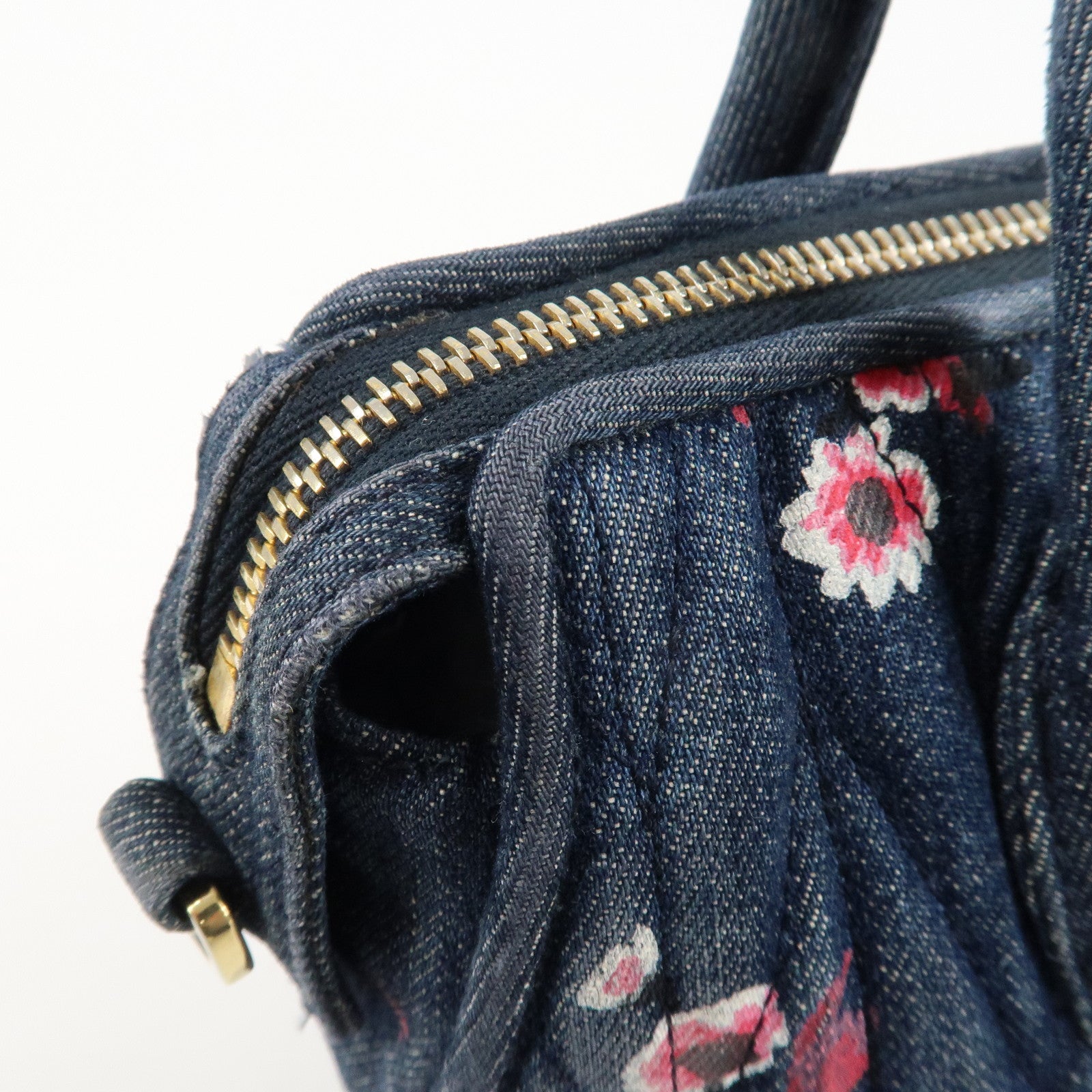 MIU MIU Matelasse Denim Leather 2Way Bag Hand Bag Flower 5BB020 Used