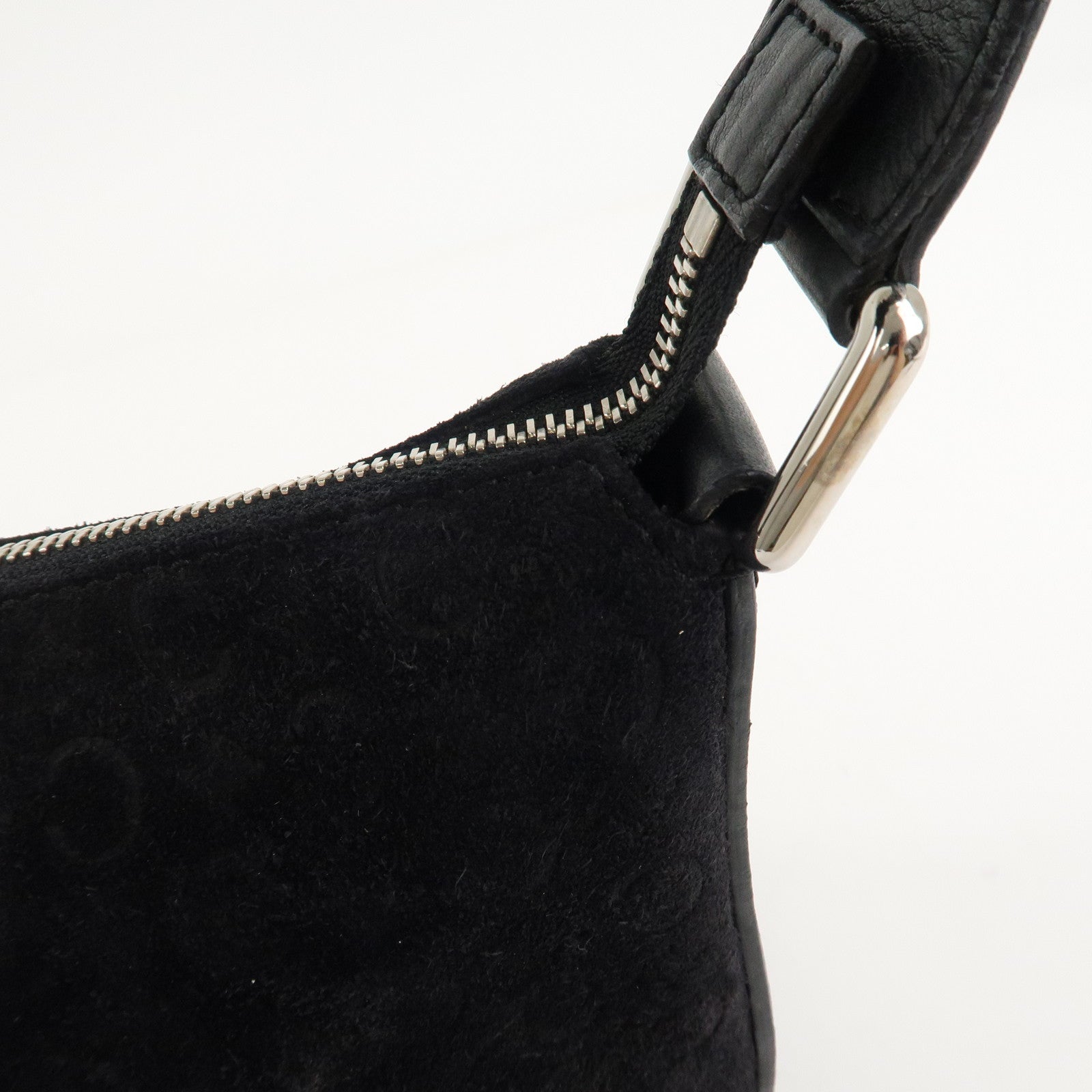 CELINE C Macadam Suede Leather Shoulder Bag Black Used