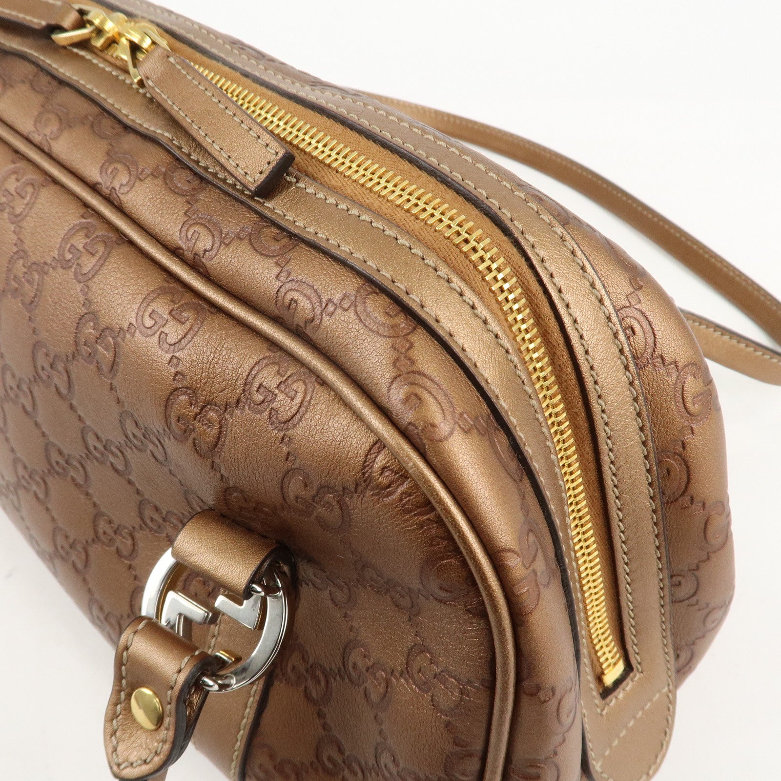 GUCCI Guccissima GG Twins Leather Mini Boston Bag Brown 232958 F/S Used