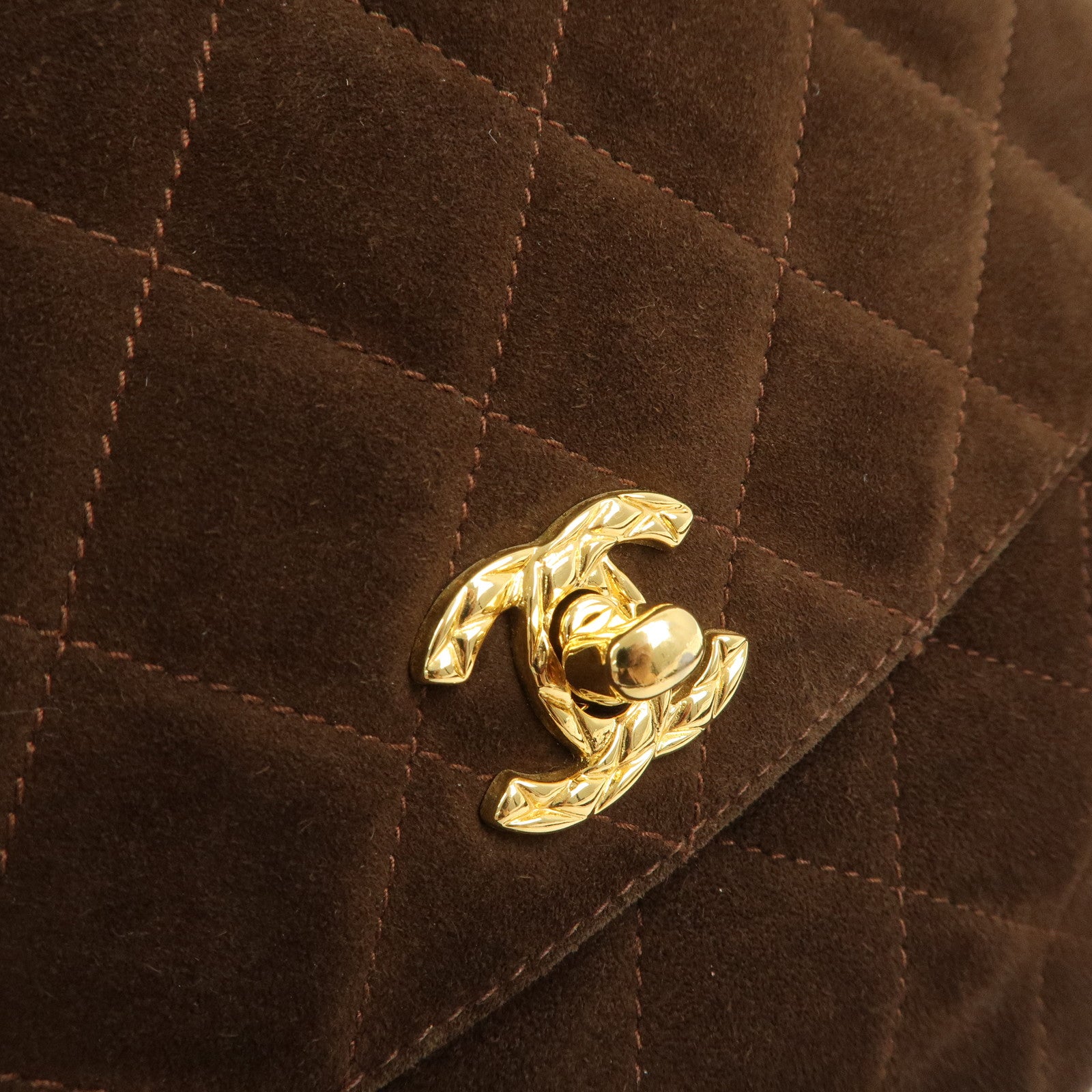 CHANEL Matelasse Suede Shoulder Bag Brown Gold Hardware