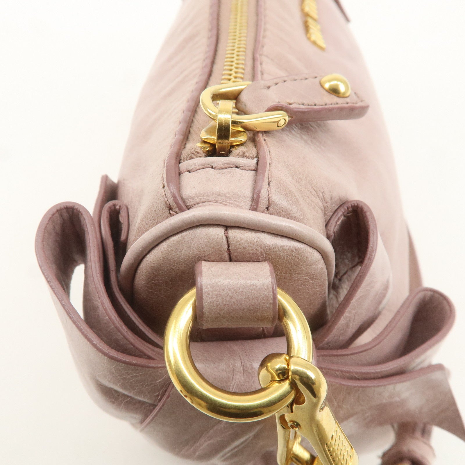 MIU MIU Leather Ribbon Shoulder Bag Hand Bag Pink