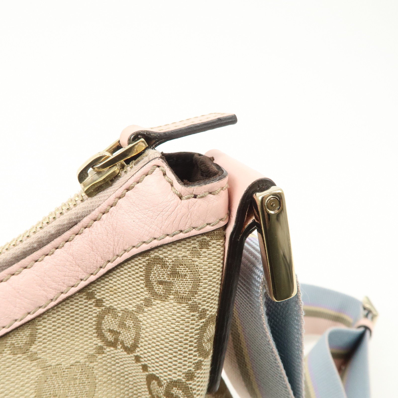 GUCCI GG Canvas Leather Shoulder Bag Beige Pink 181092 Used