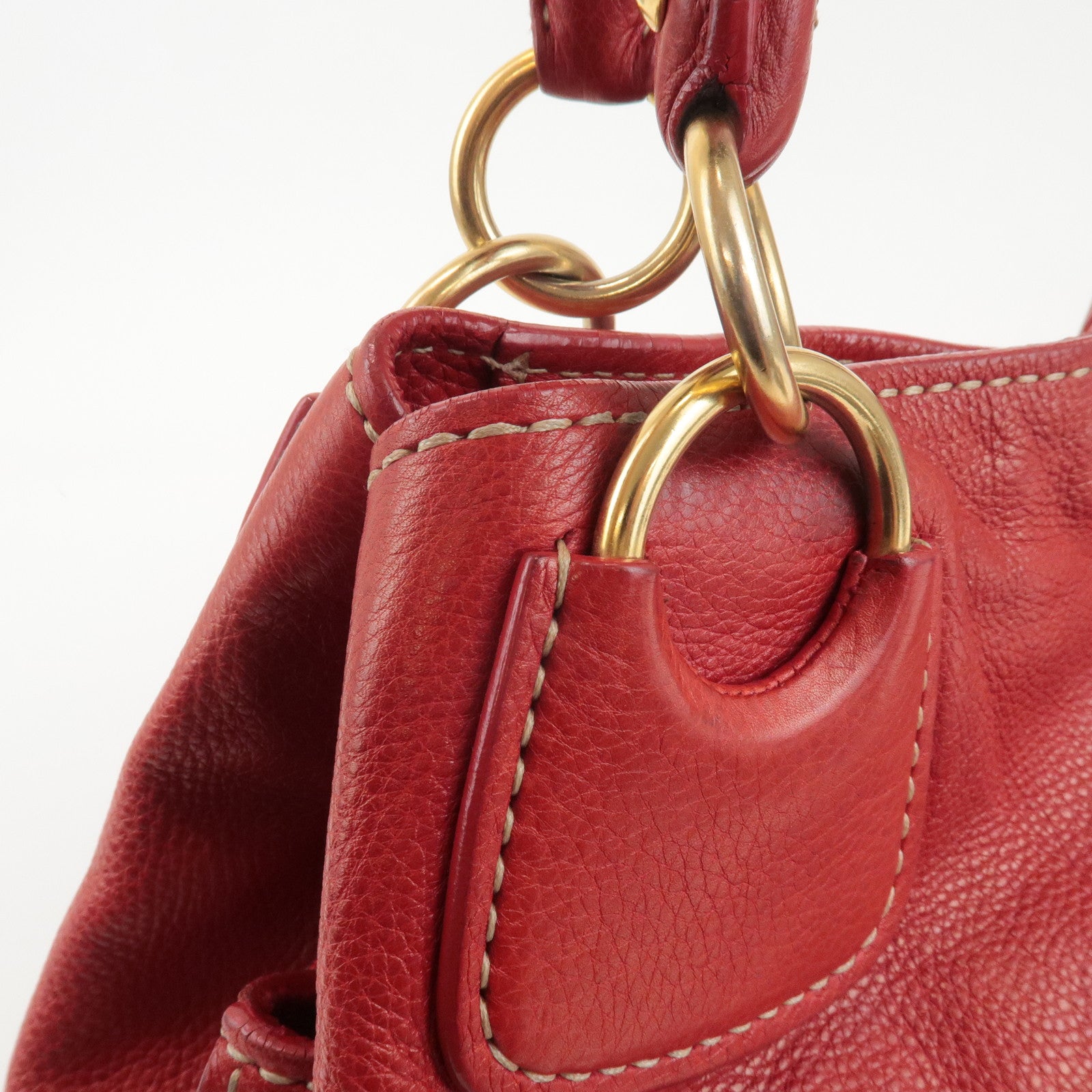 MIU MIU Logo Leather Shoulder Bag Tote Bag Red Used