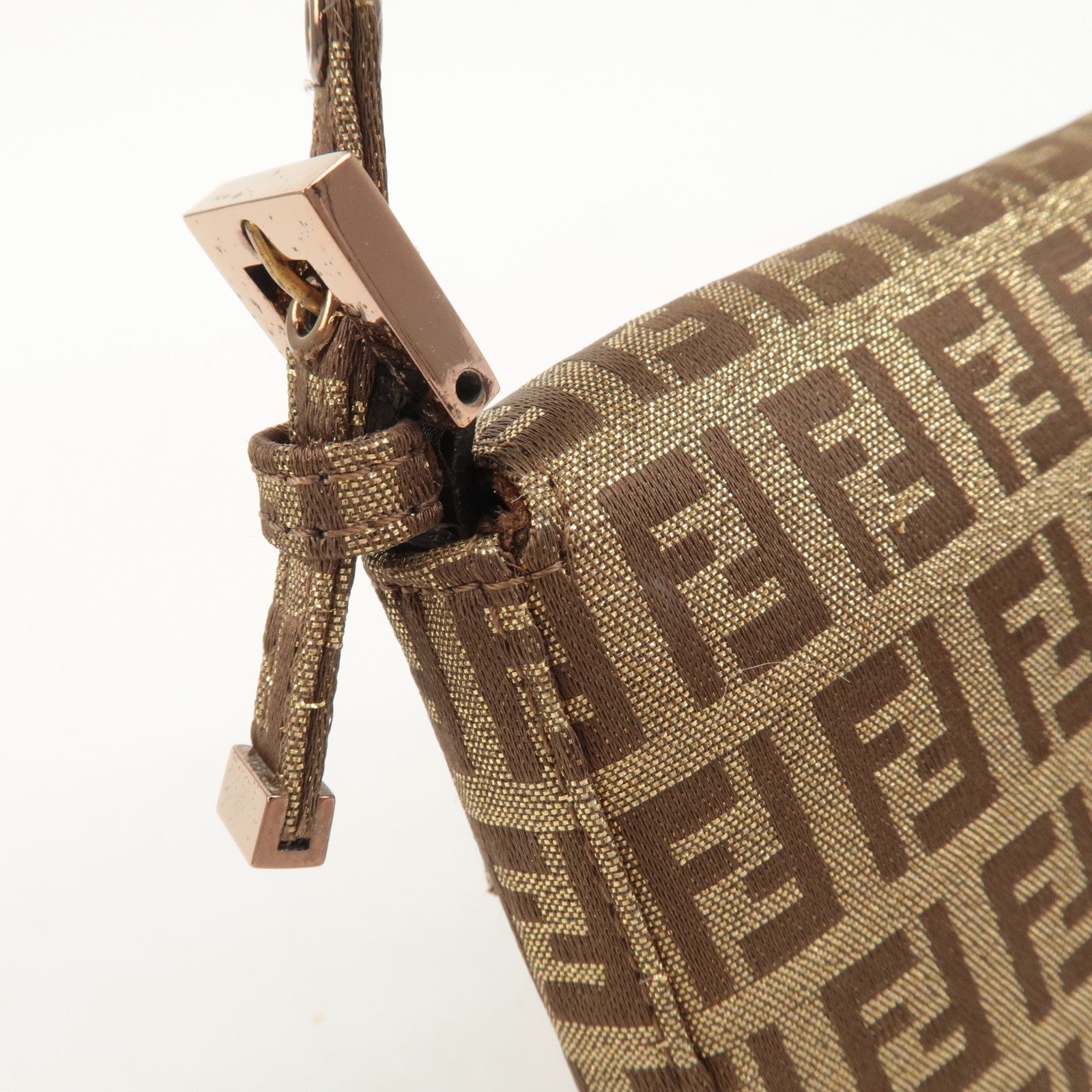 FENDI Mini Mamma Baguette Zucchino Canvas Hand Bag Gold 8BK005