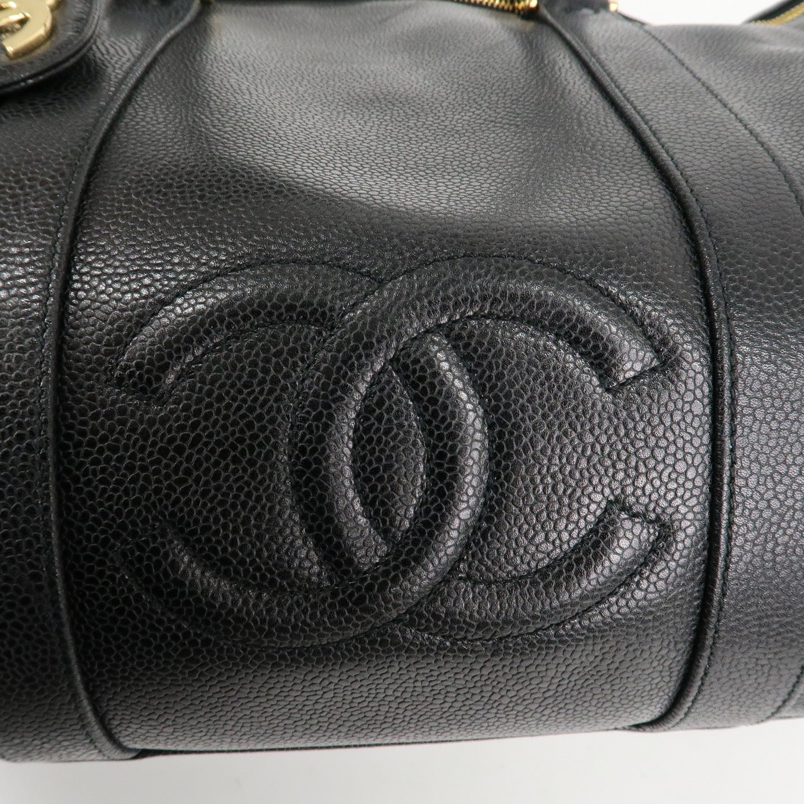 CHANEL Caviar Skin Coco Mark 2Way Hand Bag Boston Bag Black Used