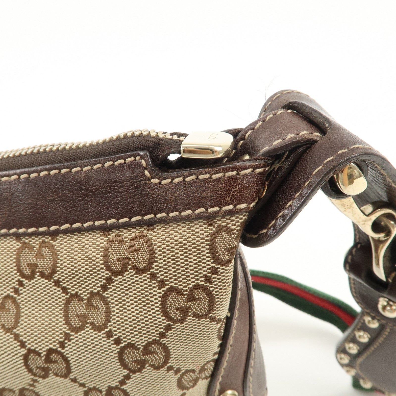 GUCCI Sherry GG Canvas Leather Studded Shoulder Bag 153691 Used